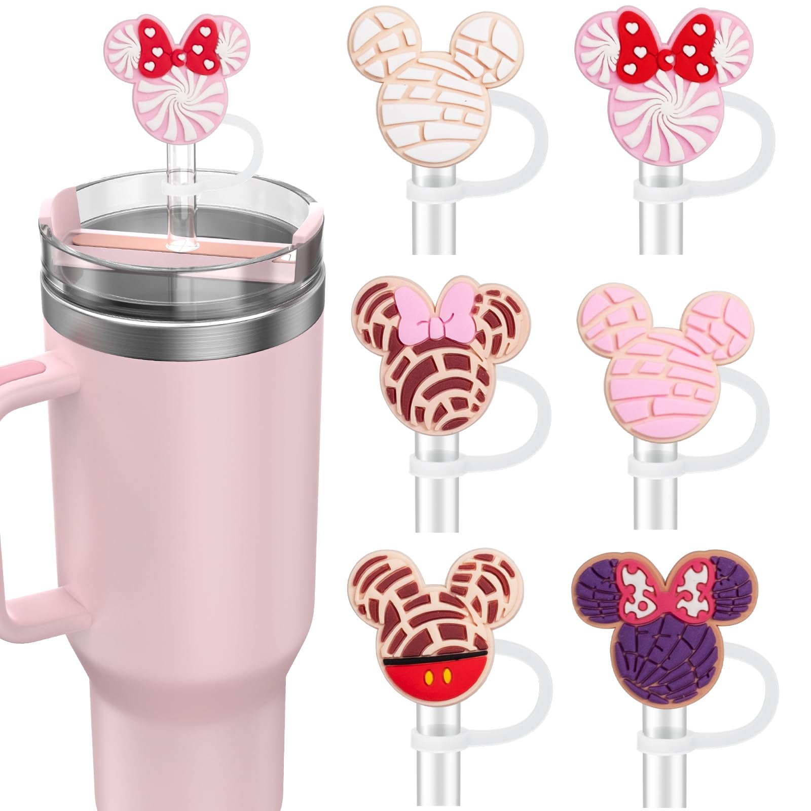 Stanley-Compatible Pink Mice Straw Caps (6‑Pack)