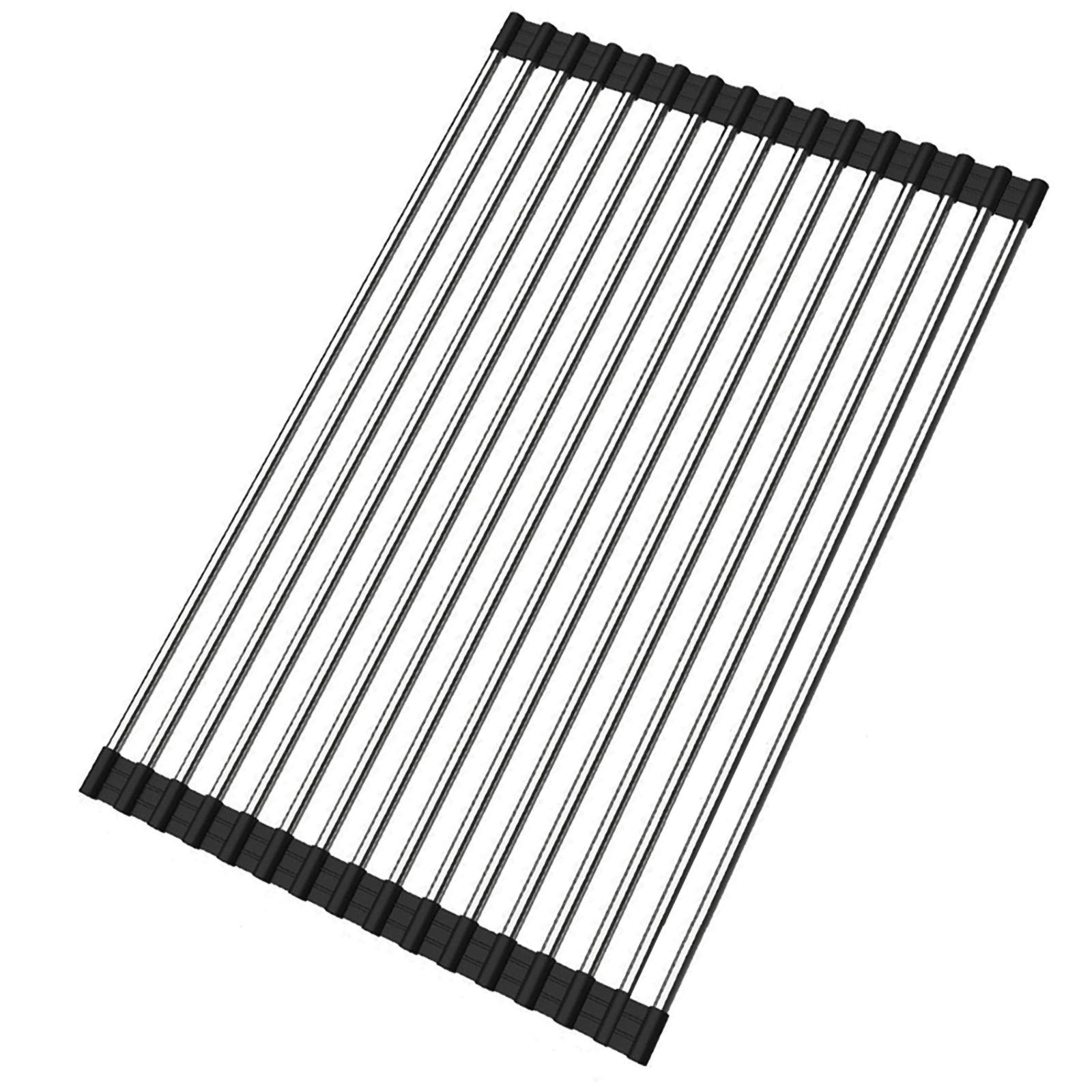 Ahyuan Roll-Up Stainless Steel Sink Drying Rack (Black, 17.8" x 11.8")