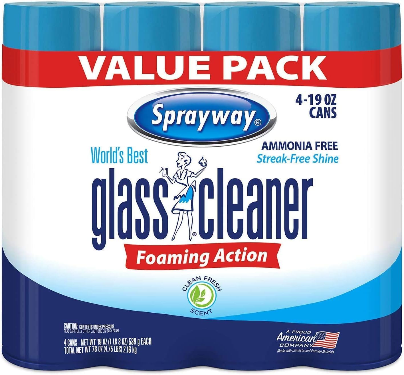 Sprayway 443331 Ammonia Free Glass Cleaner, 19 Oz. (4-Pack)