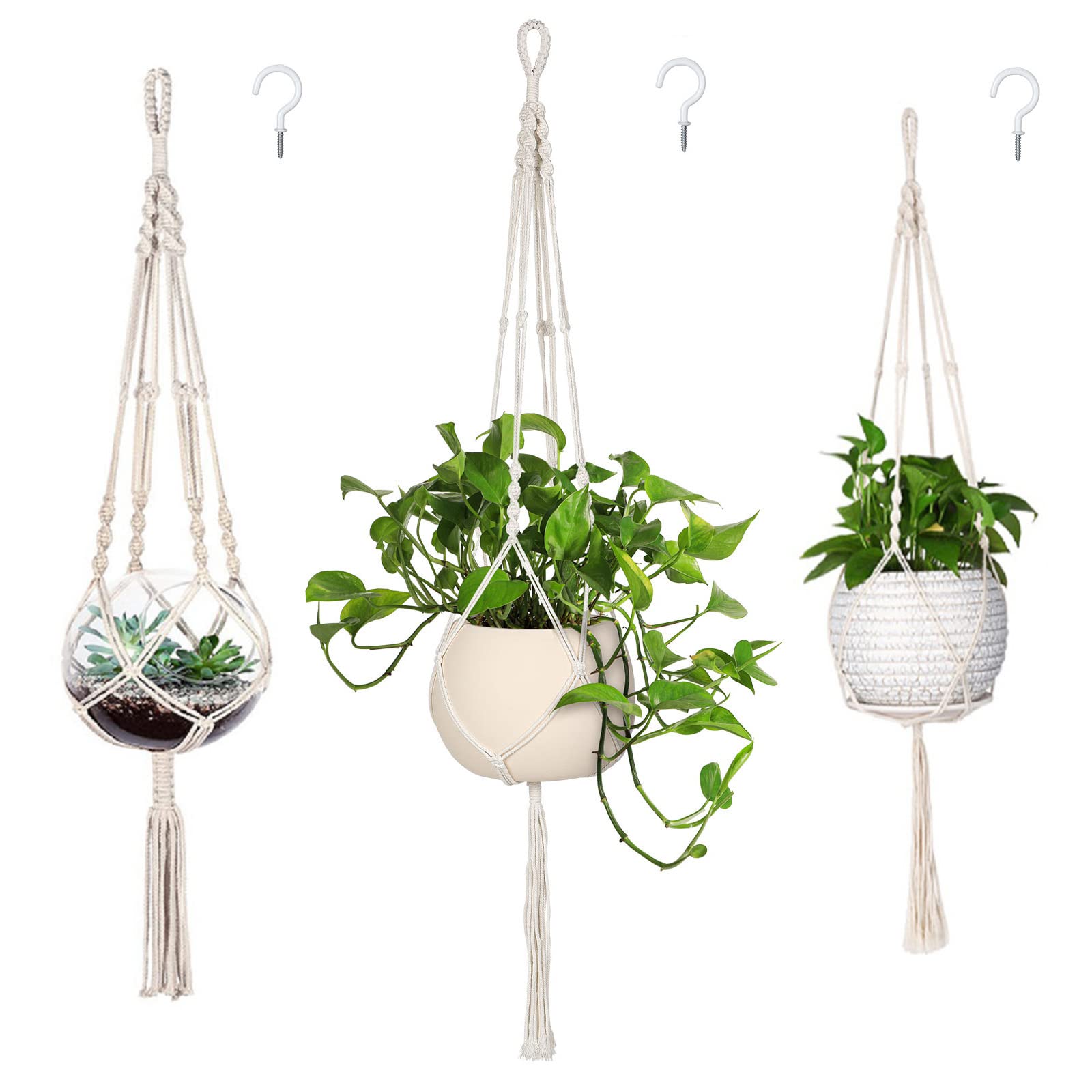 MIPON Macrame Plant Hangers 3-Pack (Ivory)