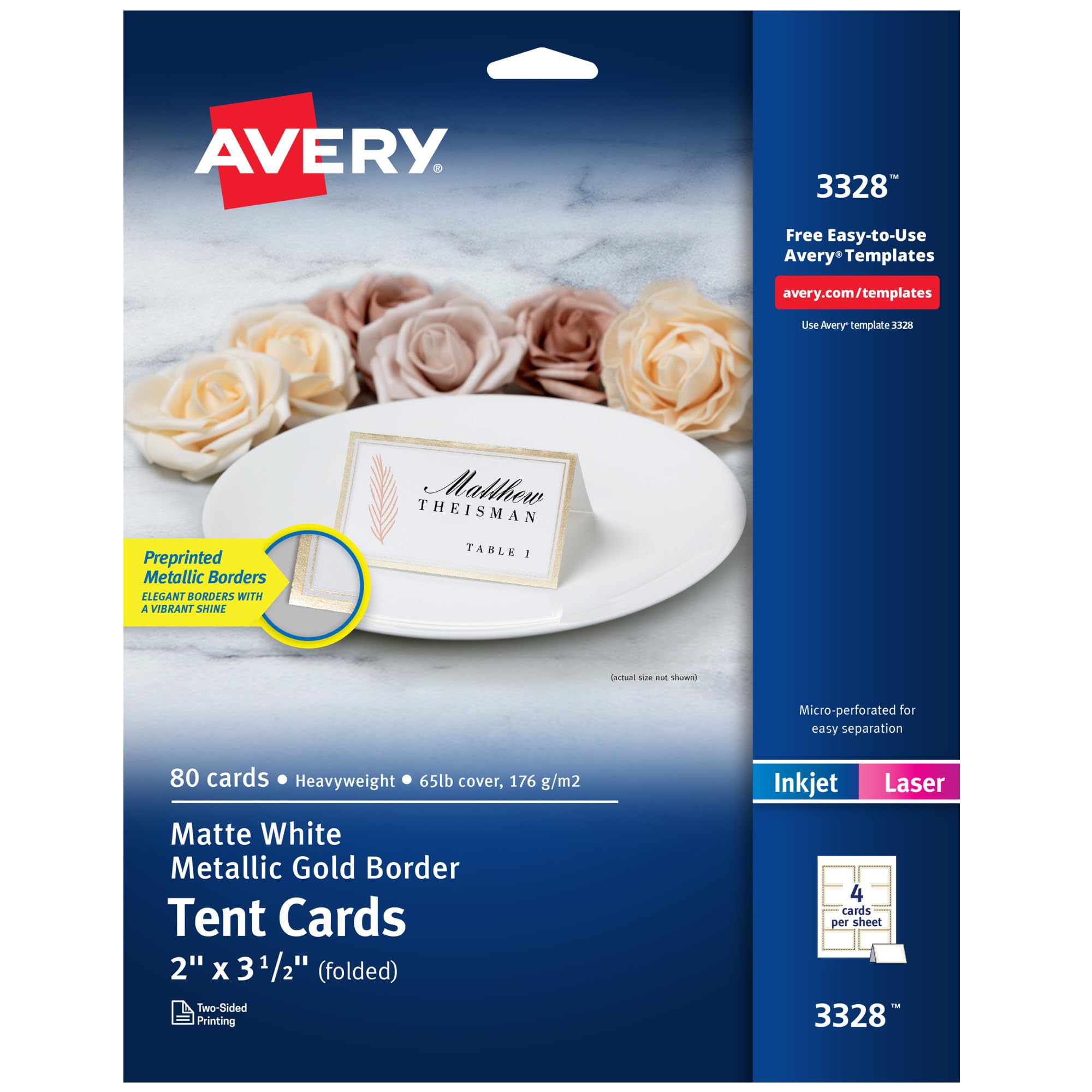 Avery Printable Tent Cards (Metallic Gold Border)