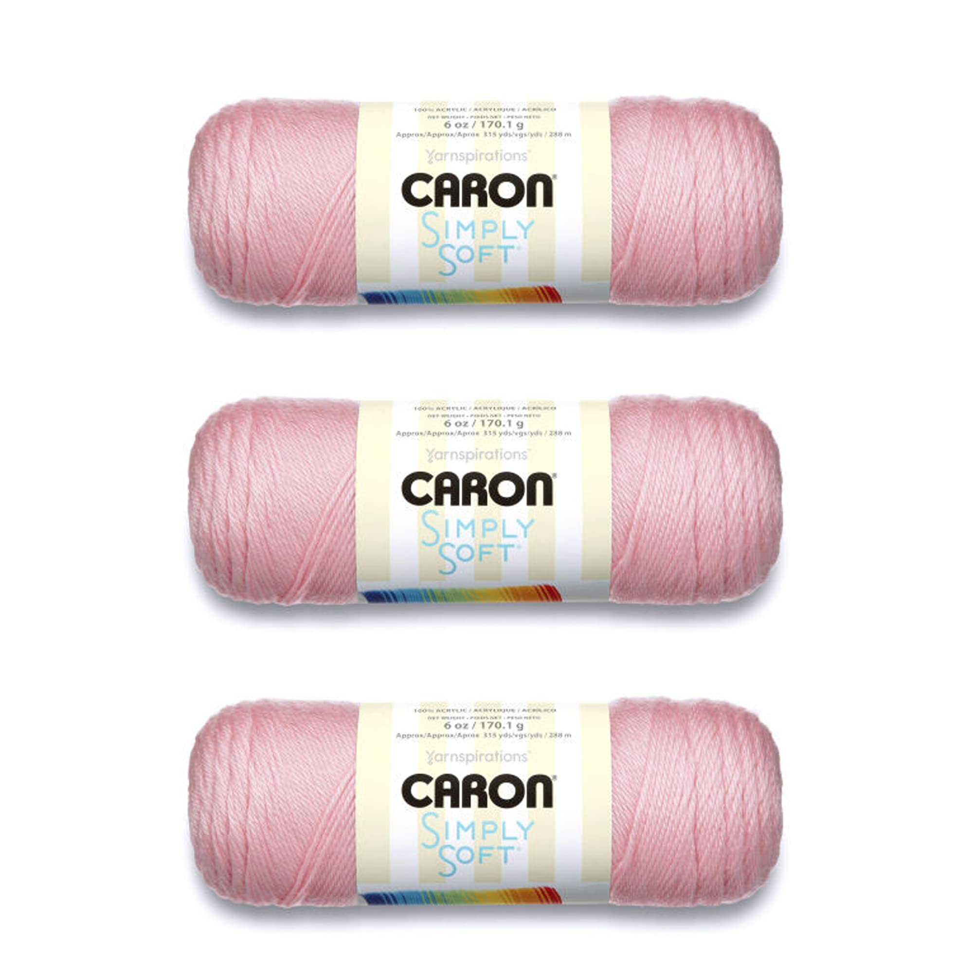 Caron Simply Soft Soft Pink Yarn - 3 Pack of 170g/6oz - Acrylic - 4 Medium (Worsted) - 315 Yards - Knitting/Crochet Soft Pink 3 Pack Simply Soft