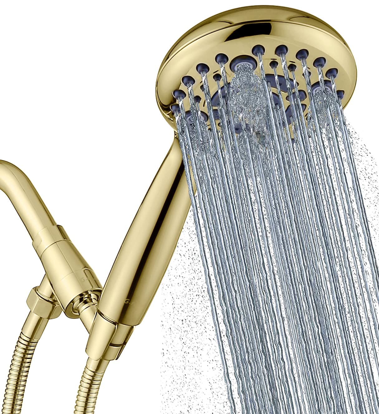 G-Promise Handheld Shower Head High Pressure 6 Spray Settings with 70" Hose and Metal Bracket (Polished Brass)