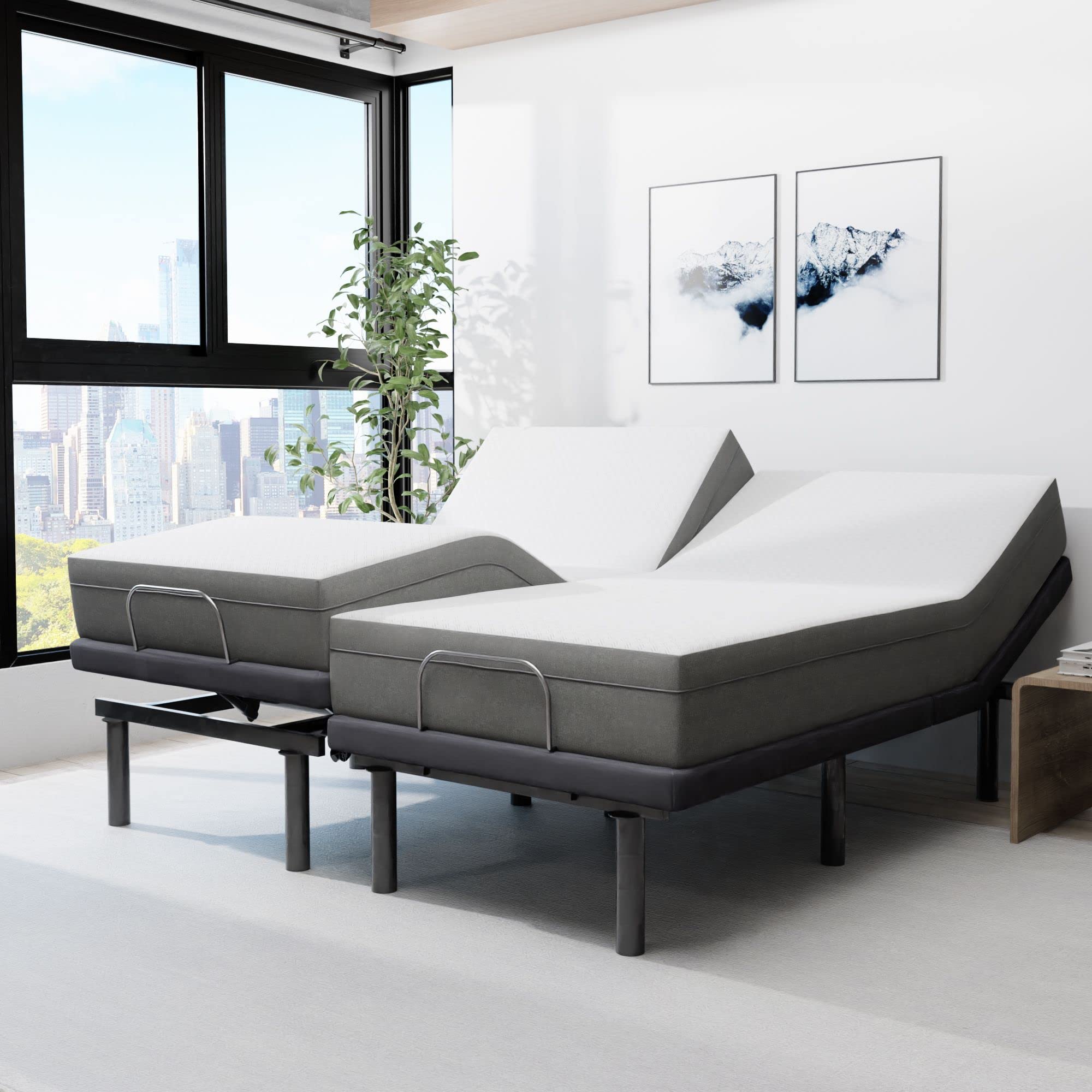 Blissful Nights e4 Cal King Split — Adjustable Base with 10" Gel Memory Foam Mattress