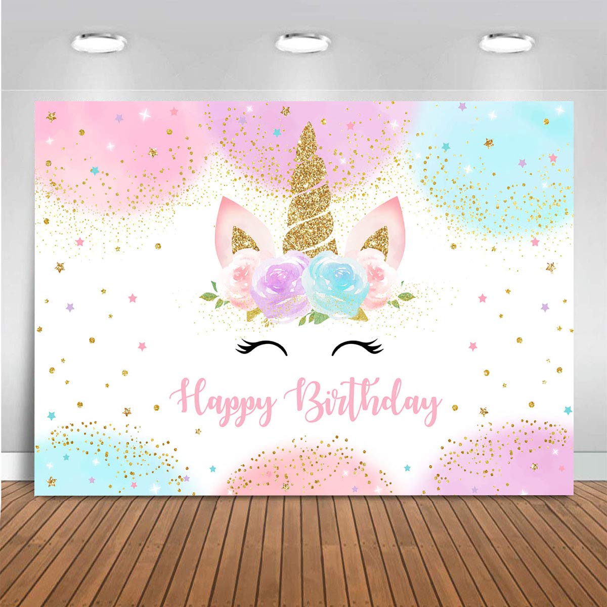 Mocsicka Unicorn Birthday Backdrop 5x3ft