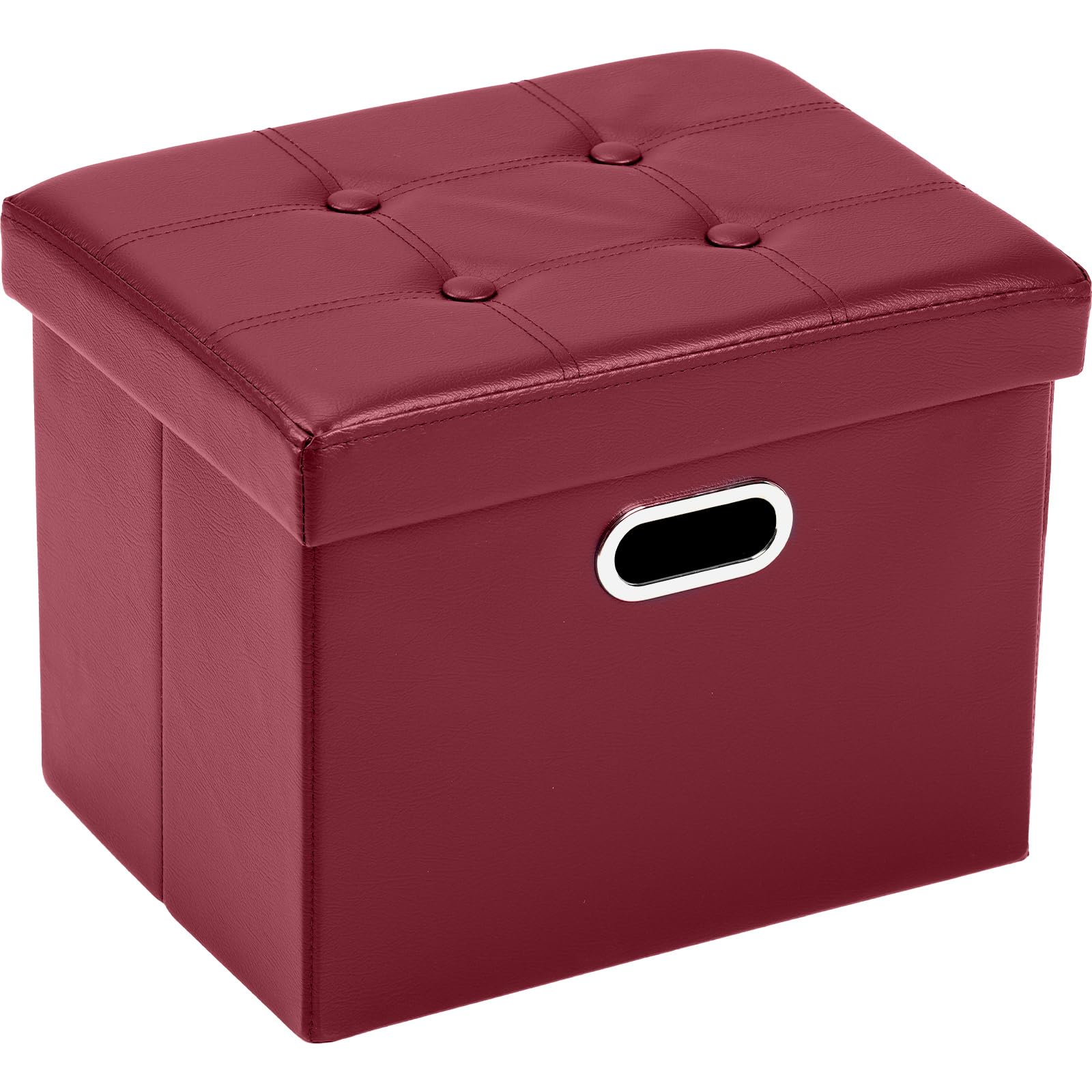 COSYLAND Rectangular Folding Storage Ottoman — Burgundy Faux Leather