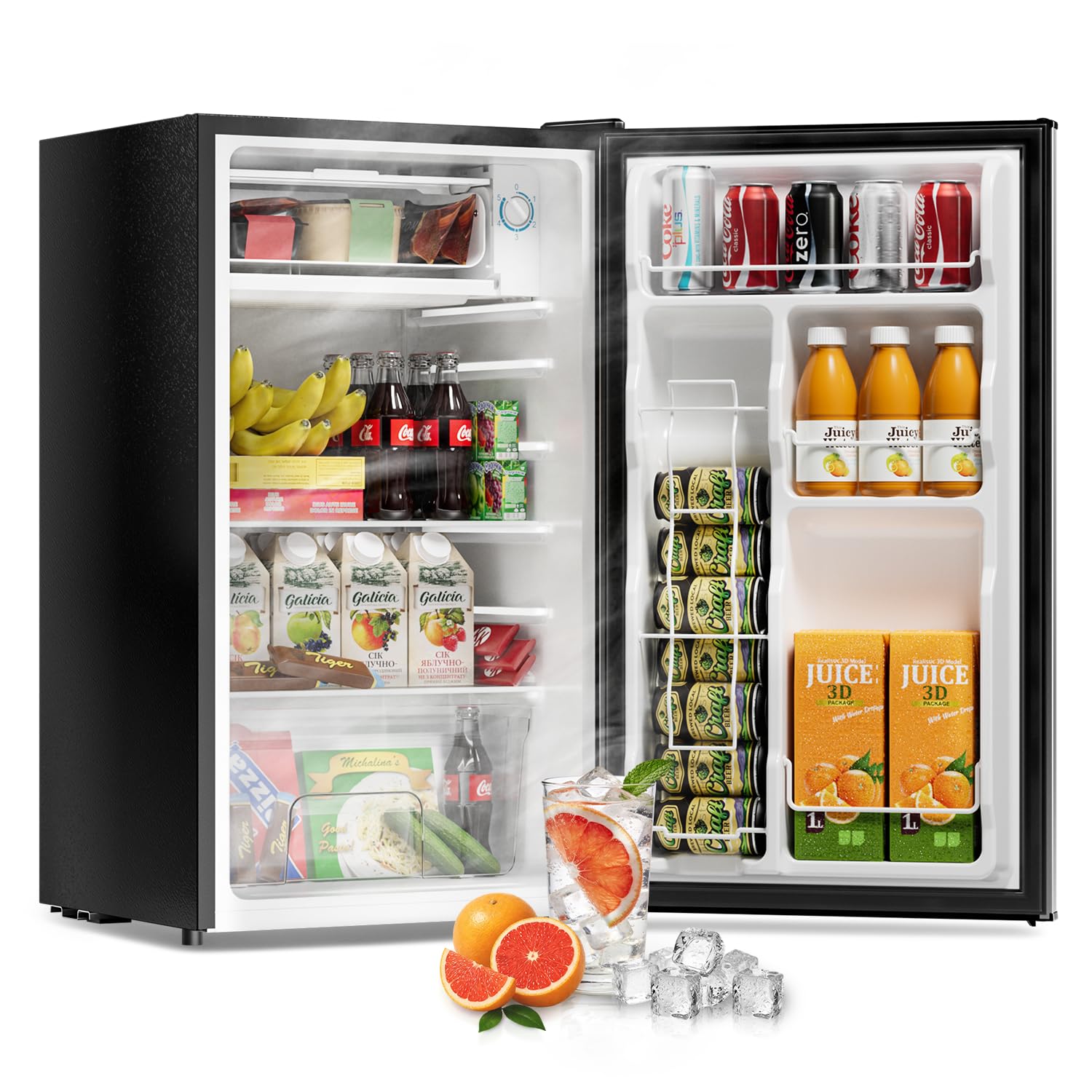 3.2 Cu Ft Mini Fridge with Freezer — Upright Single Door (Silver)