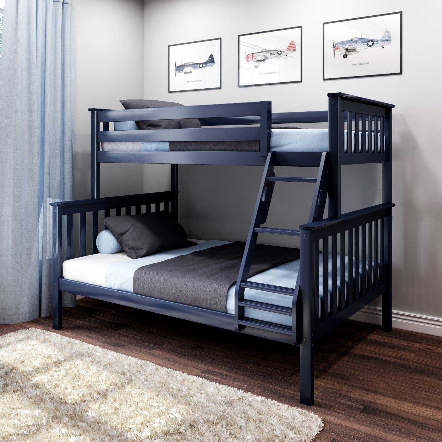 Max & Lily Twin‑Over‑Full Solid Wood Bunk Bed