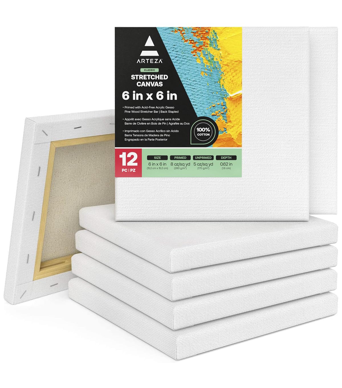 Arteza 6x6 Stretched Canvas (12-Pack)