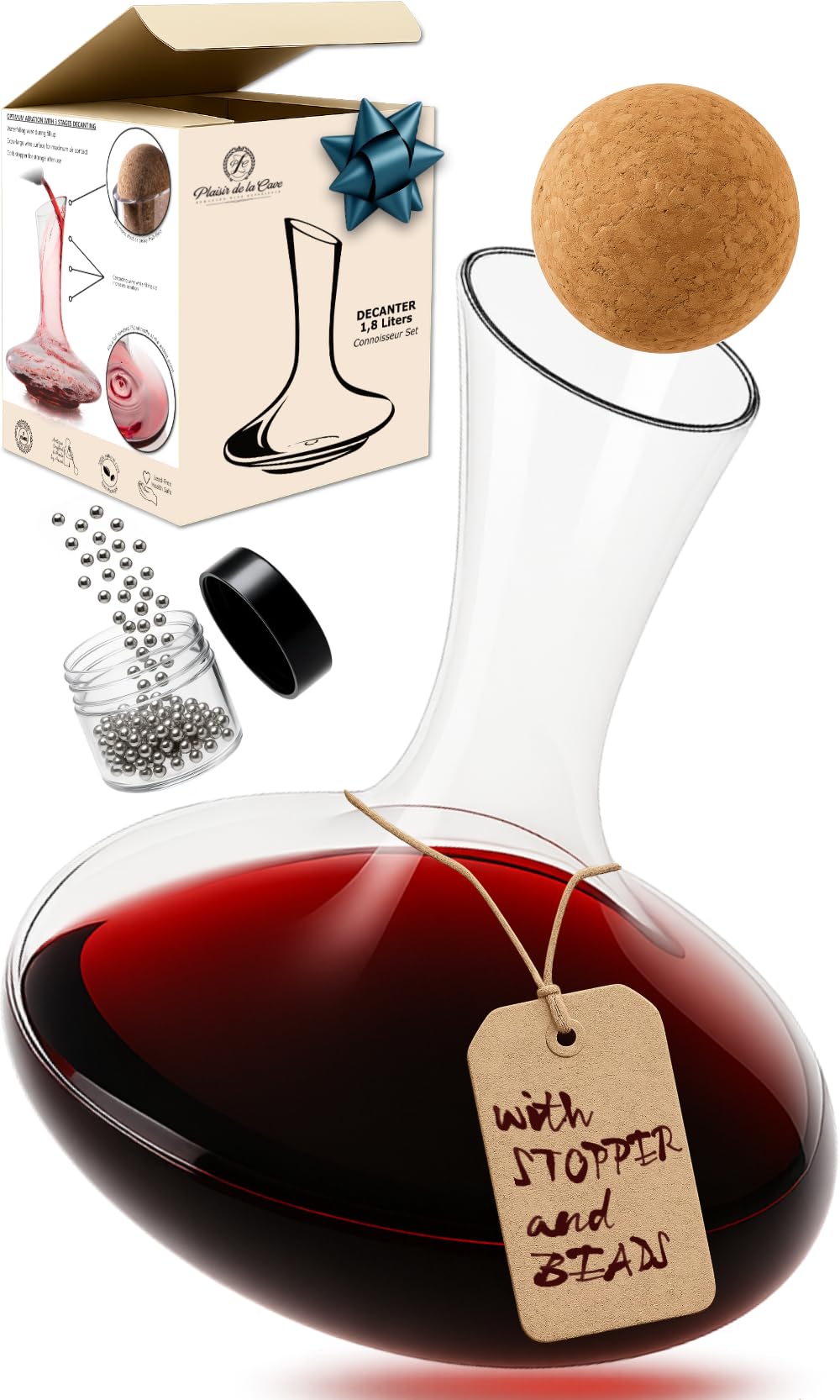 Wine Decanter & Accessories (Cork Stopper + Cleaning Beads)