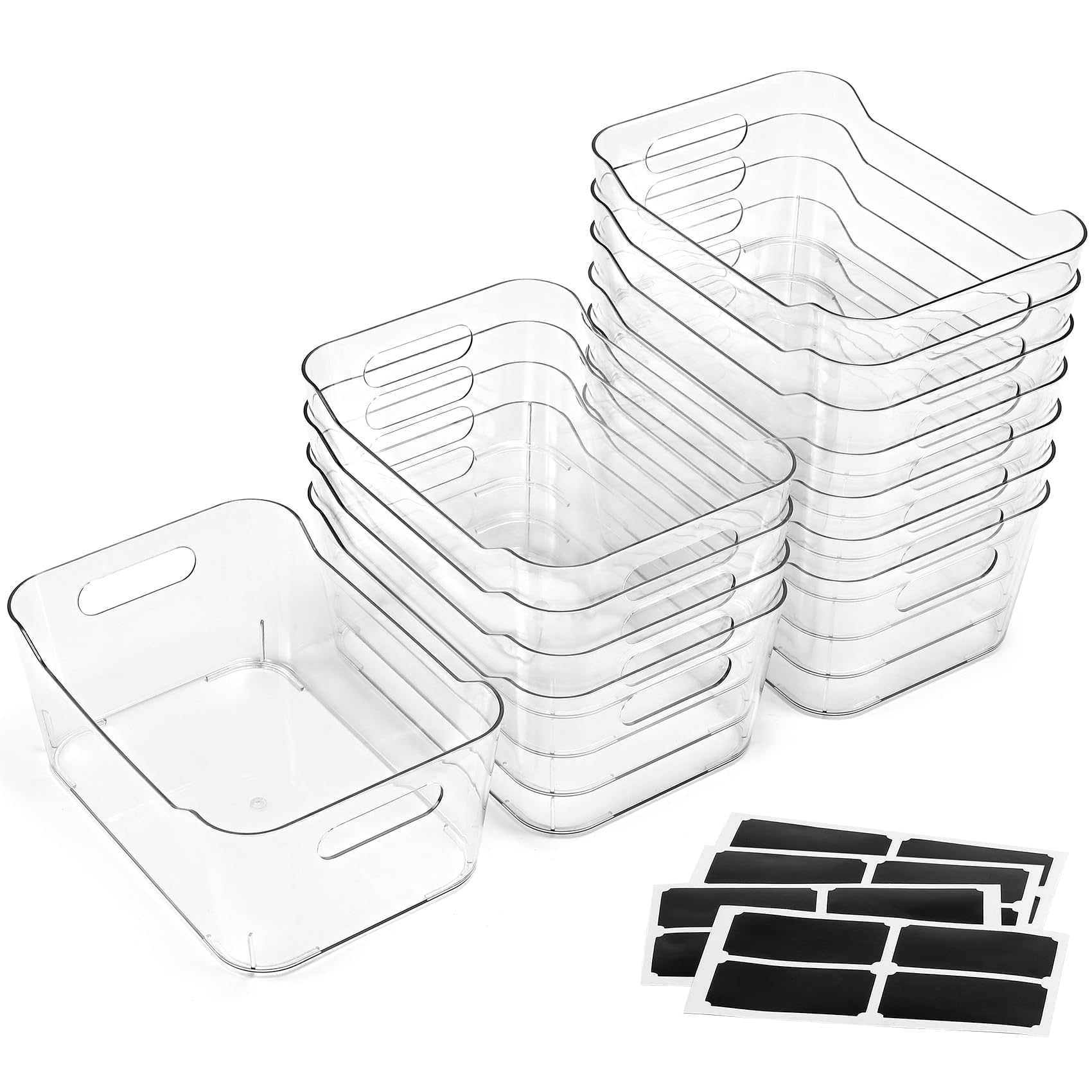 12-Pack Clear Plastic Storage Bins with Labels