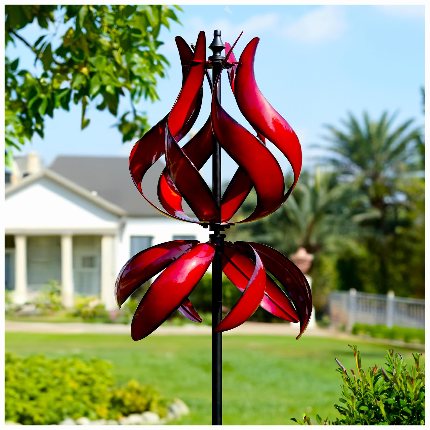 Cyan Oasis 87" Tulip Metal Yard Spinner
