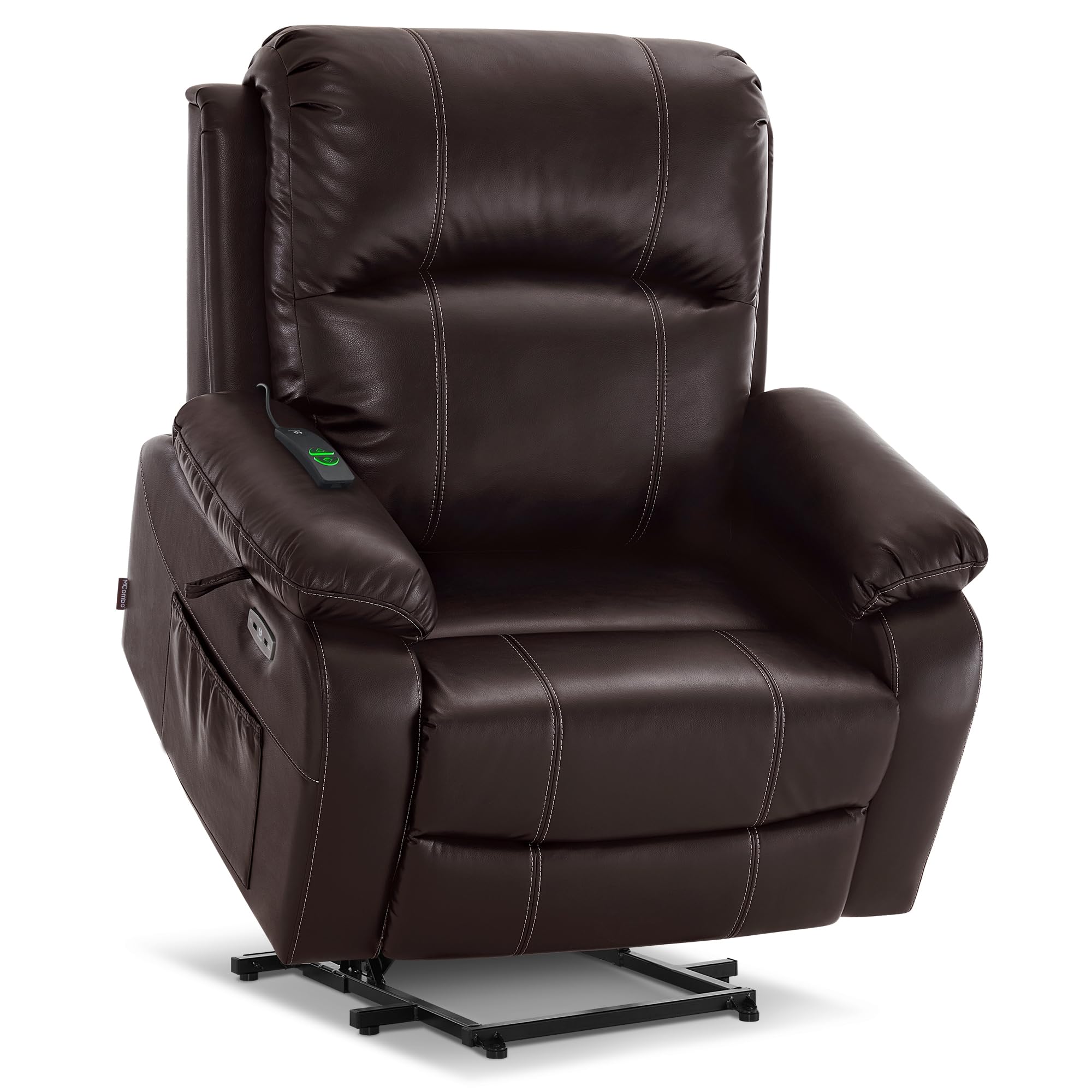 MCombo Small-Wide Power Lift Recliner Chair with Massage and Heat (Dark Brown, Small-Wide)