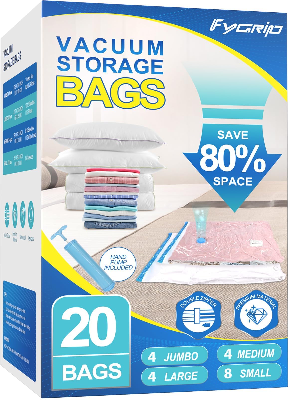 20‑Pack Vacuum Bags with Hand Pump (Combo)