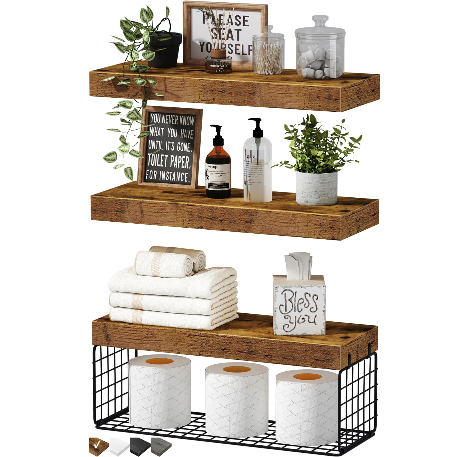 QEEIG Floating Bathroom Shelves — Set of 3