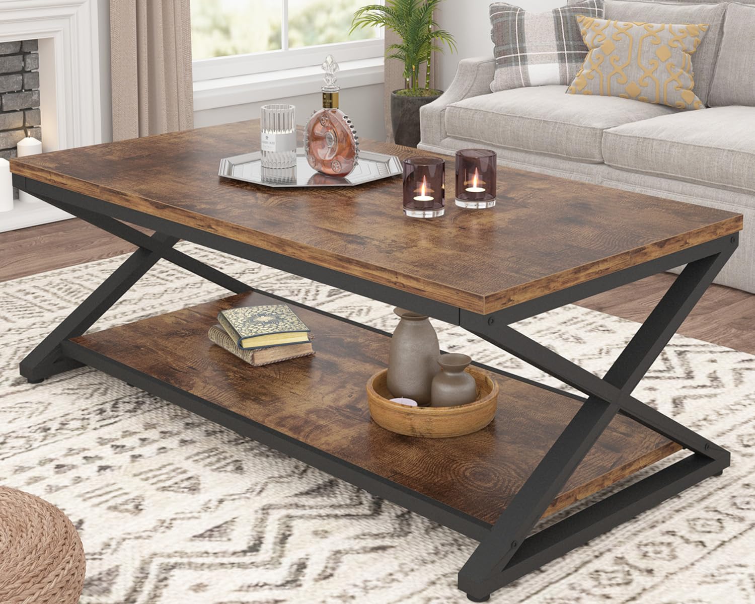 HSH Rustic Industrial Rectangle Coffee Table