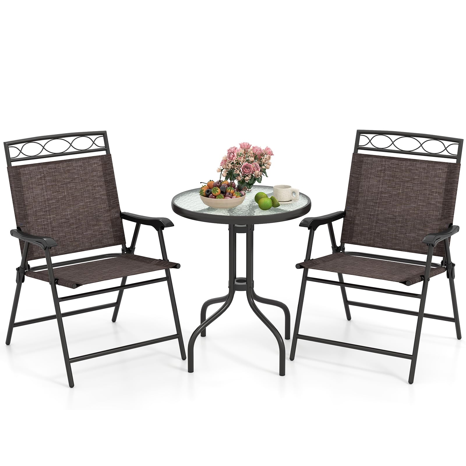 Giantex Round Glass Top Patio Set with Folding Chairs