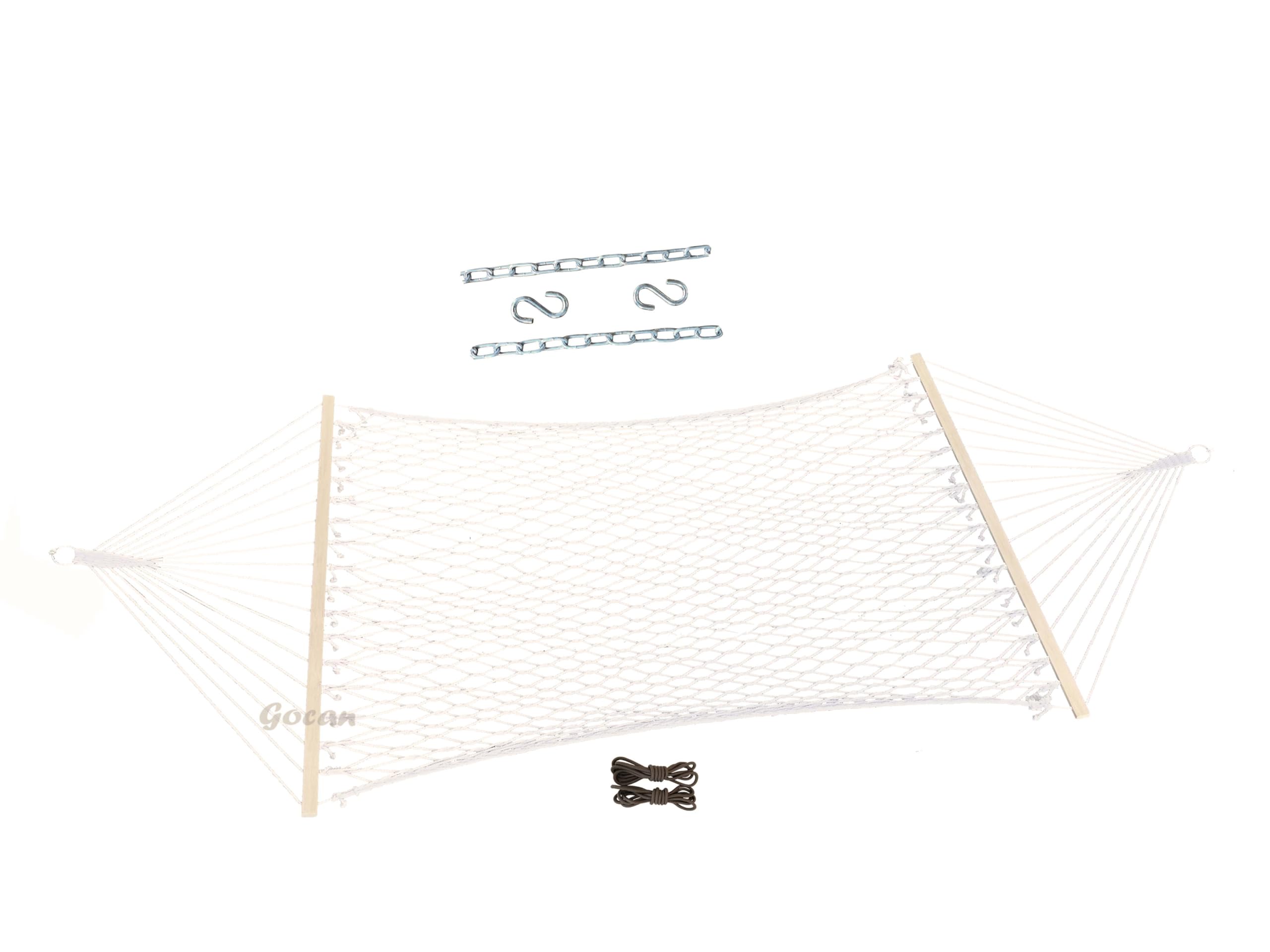 Mesh Cotton Rope Hammock with Chains, Hooks, and Tree Straps (Beige, XX-Large)