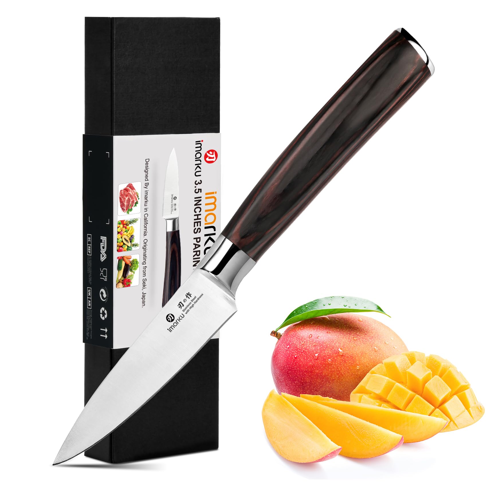 imarku Paring Knife - 3.5 Inch Japanese High Carbon Stainless Steel, Pakkawood Handle