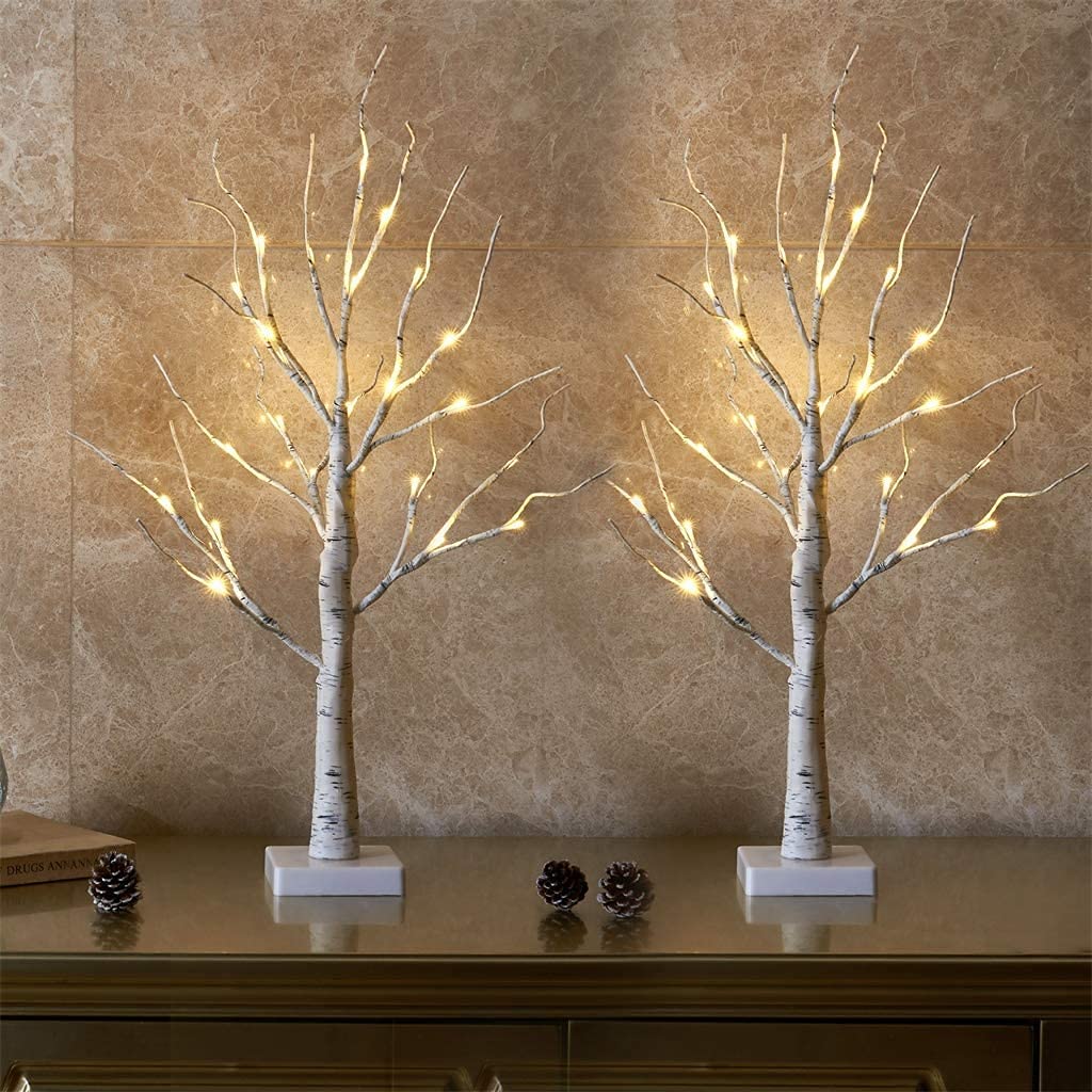 EAMBRITE Birch Tabletop Lighted Trees (2-Pack, 2 ft)