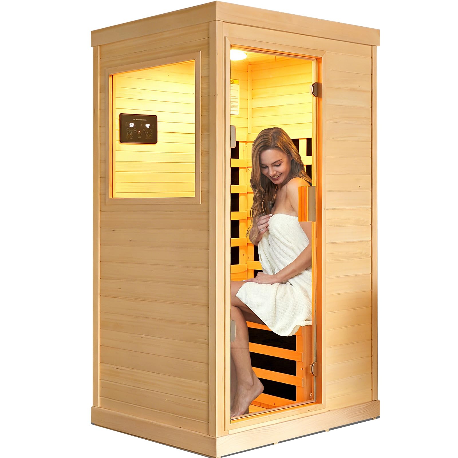OUTEXER Far Infrared Home Sauna — Compact 1-2 Person, Tempered Glass Door, 7-Color Light