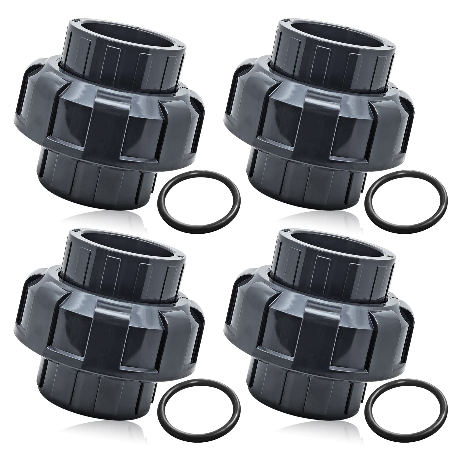 PVC Union Pipe Fitting, 3/4" Slip Union Coupling Adapter, Schedule 80, EPDM O-ring (4 Pcs)