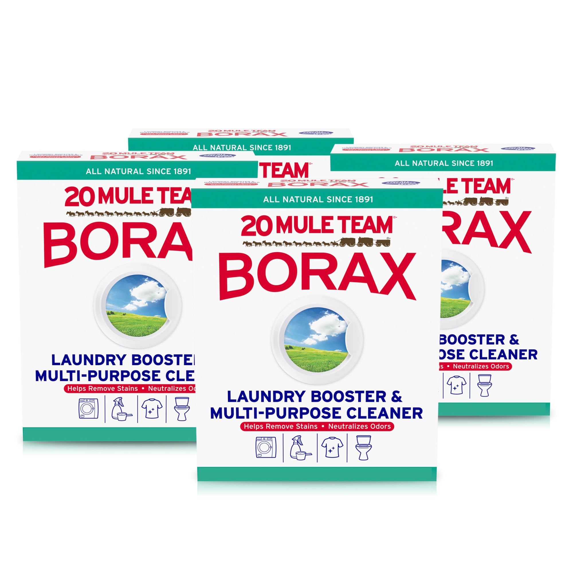 20 Mule Team All Natural Borax Detergent Booster & Multi-Purpose Household Cleaner, 65 Ounce, 4 Count