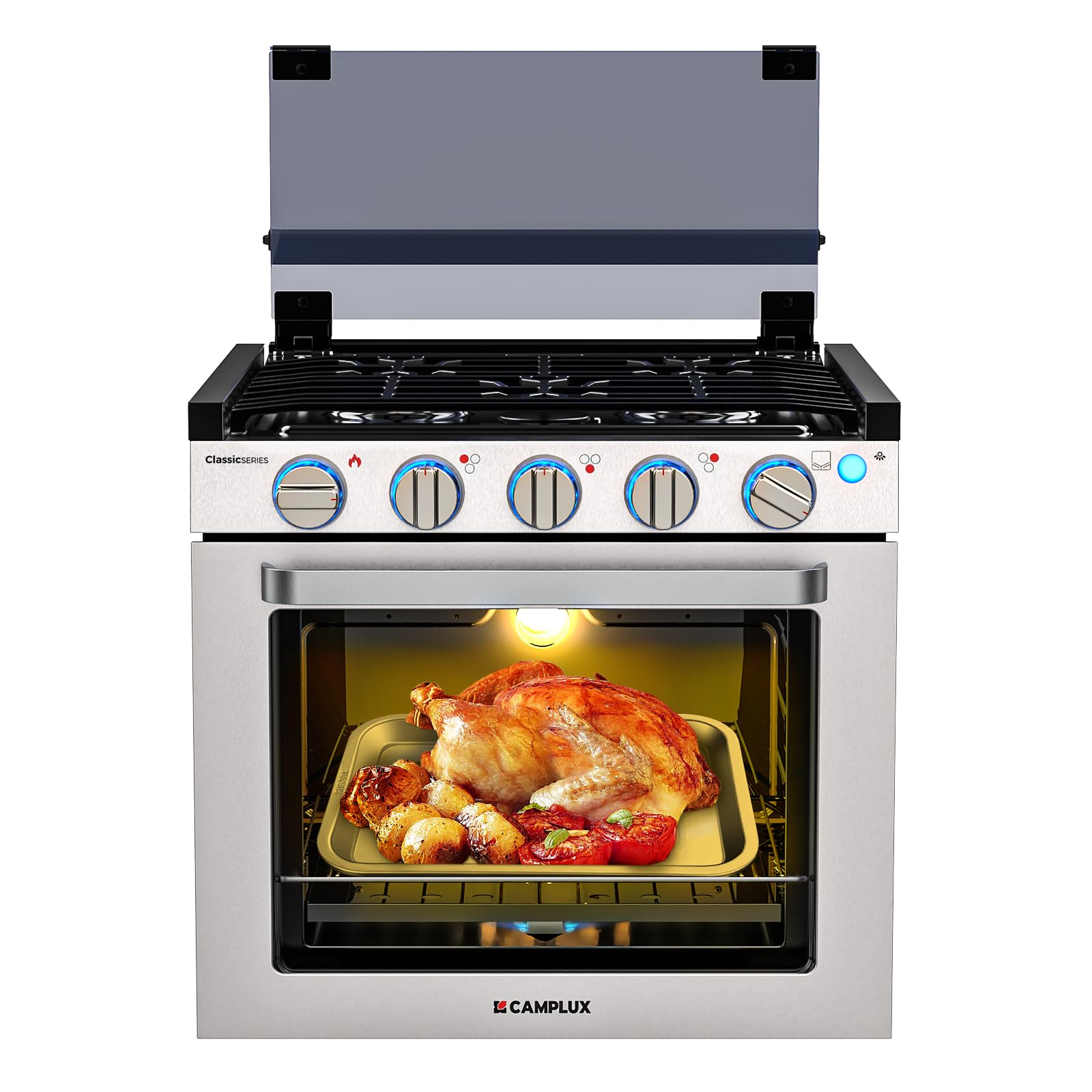CAMPLUX Classic RV Stove — 21" Stainless Propane Range with 3 Burners and 1.8 cu ft Oven