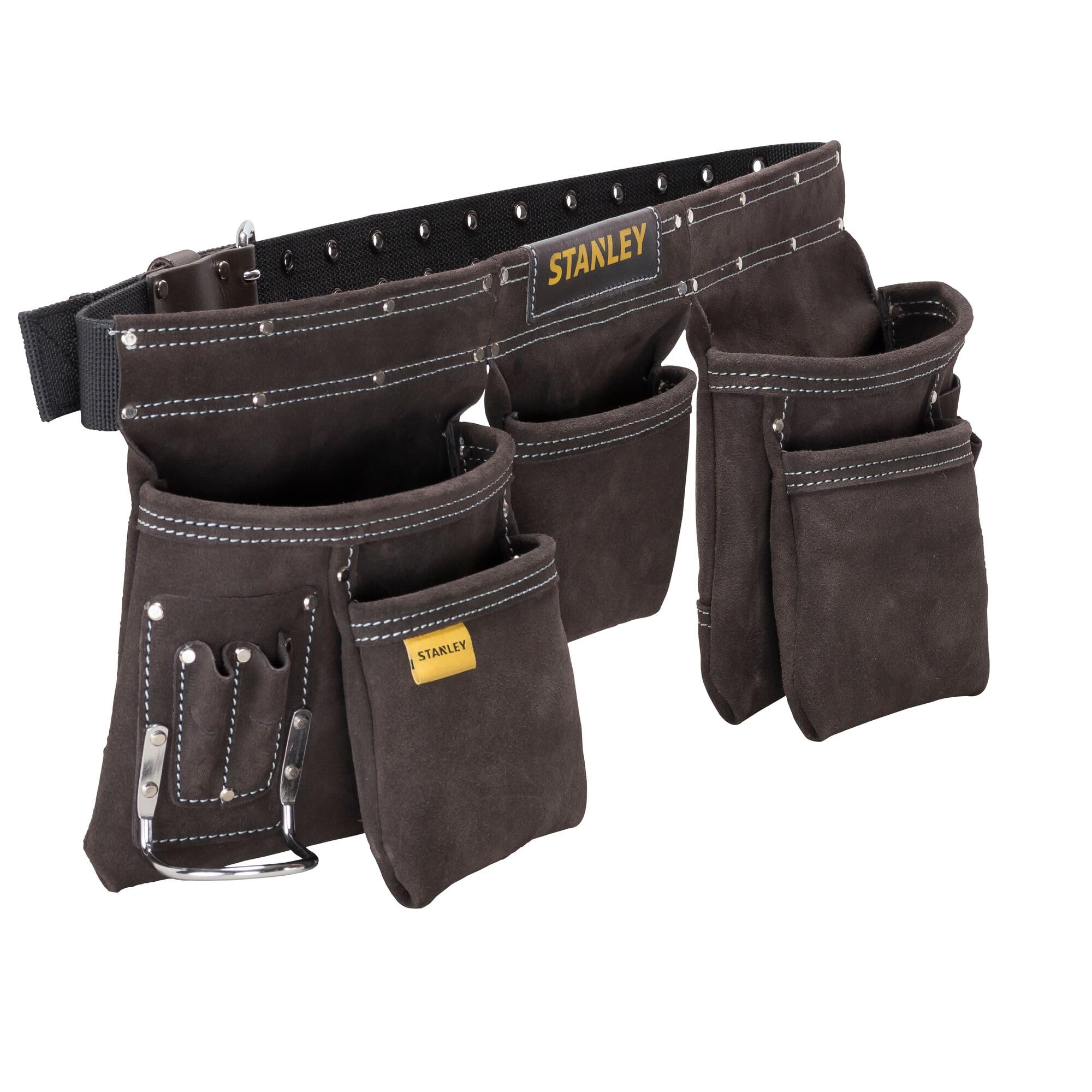 STANLEY Leather Tool Belt Pouch Apron, Multi-Pockets Storage Organiser, Hammer Loop, STST1-80113 Leather Tool Apron