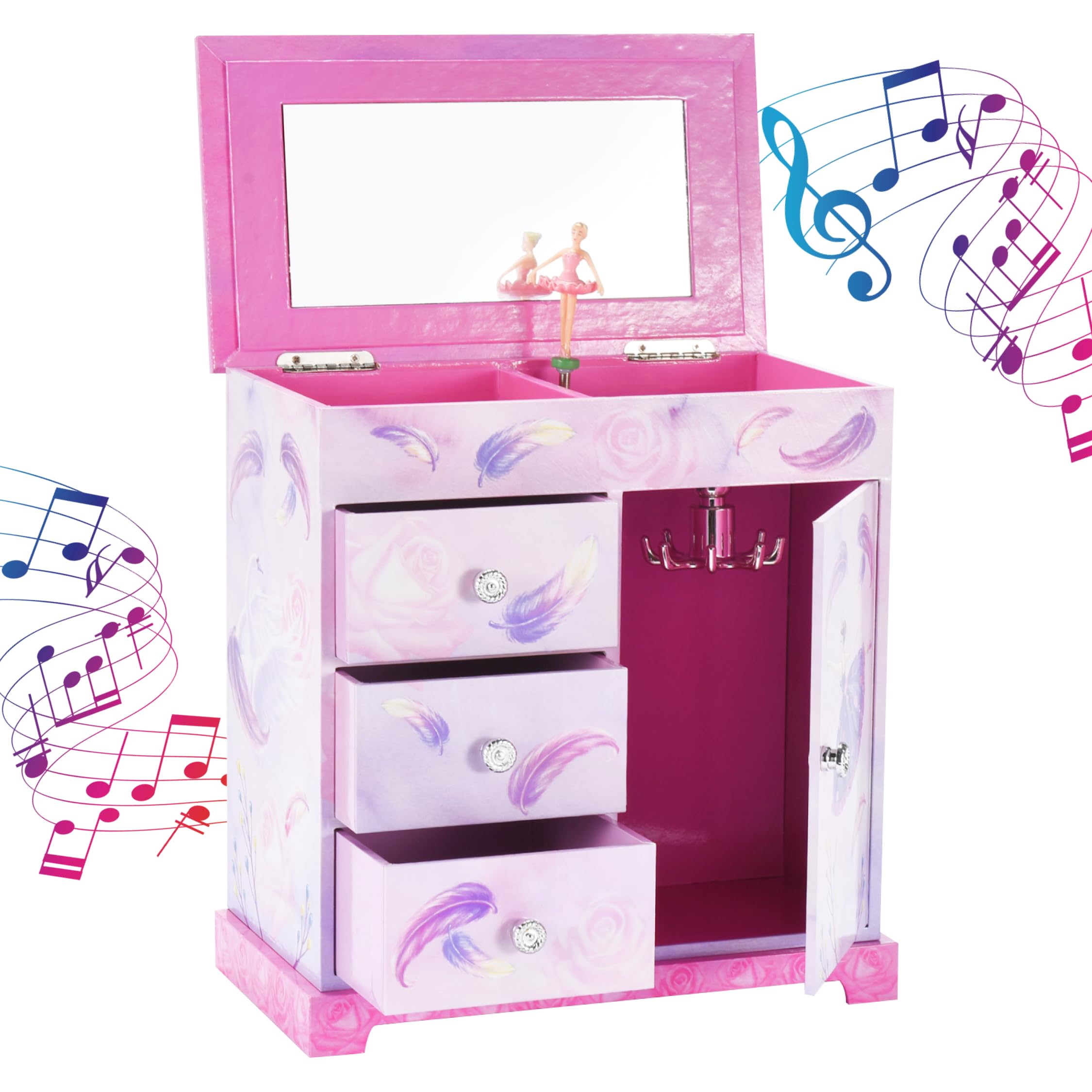 Jewelkeeper Ballerina Jewelry Box — Pink & Purple with Necklace Carousel