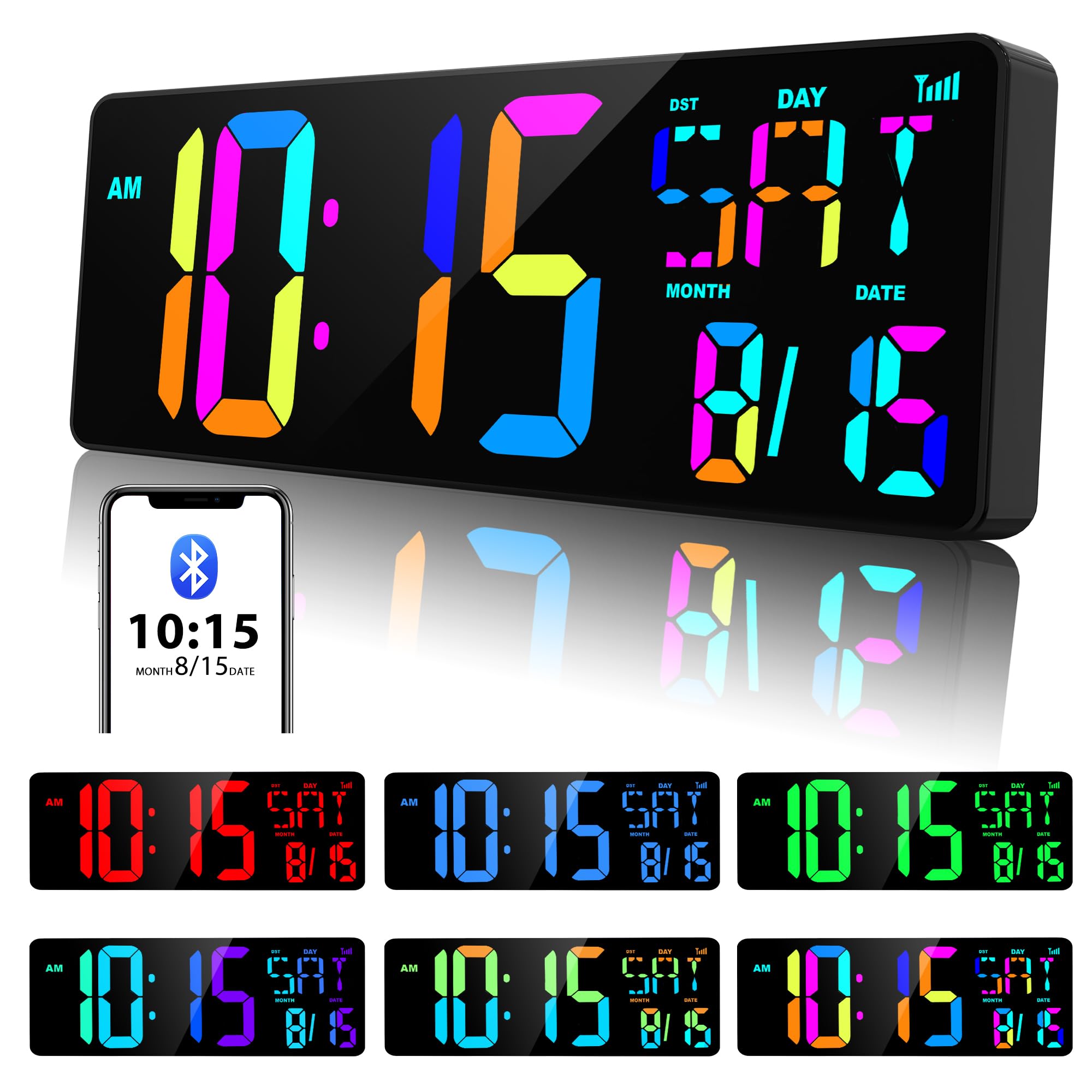 XREXS RGB Bluetooth-Synced Digital Wall Clock