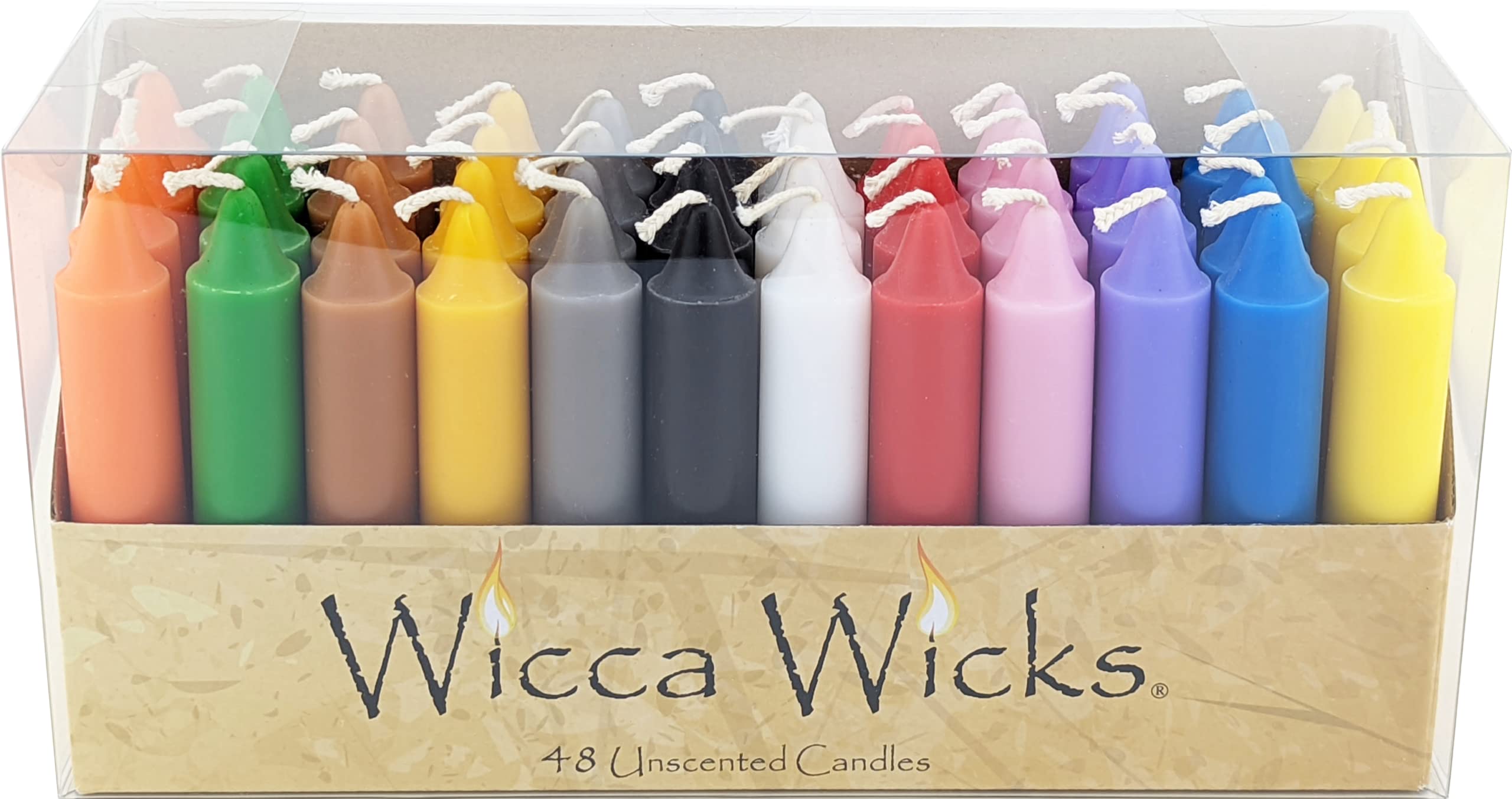 Wicca Wicks Colored Taper Candles (48-pack)