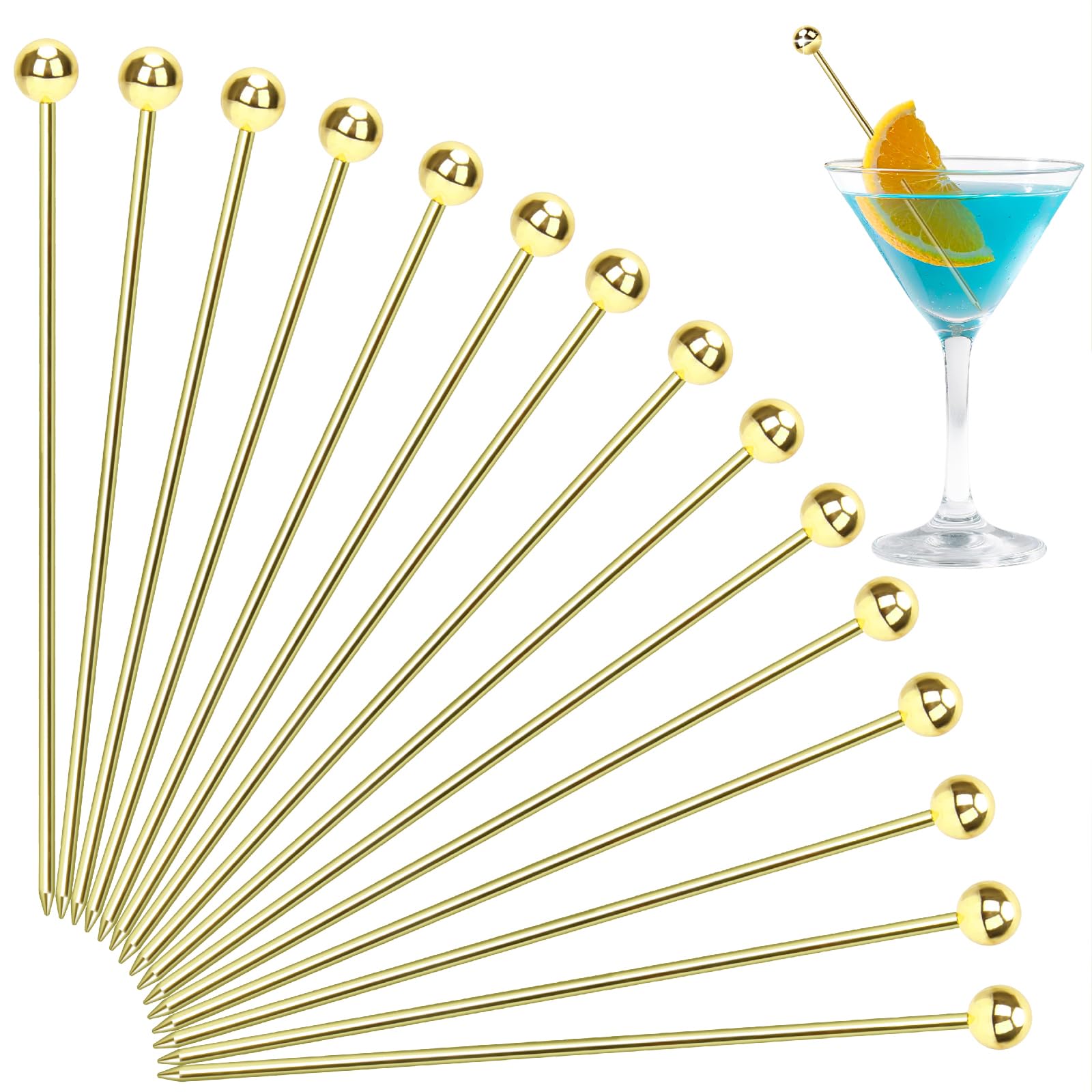 Gold Stainless Steel Cocktail Picks, 4.3-inch (15 pcs)