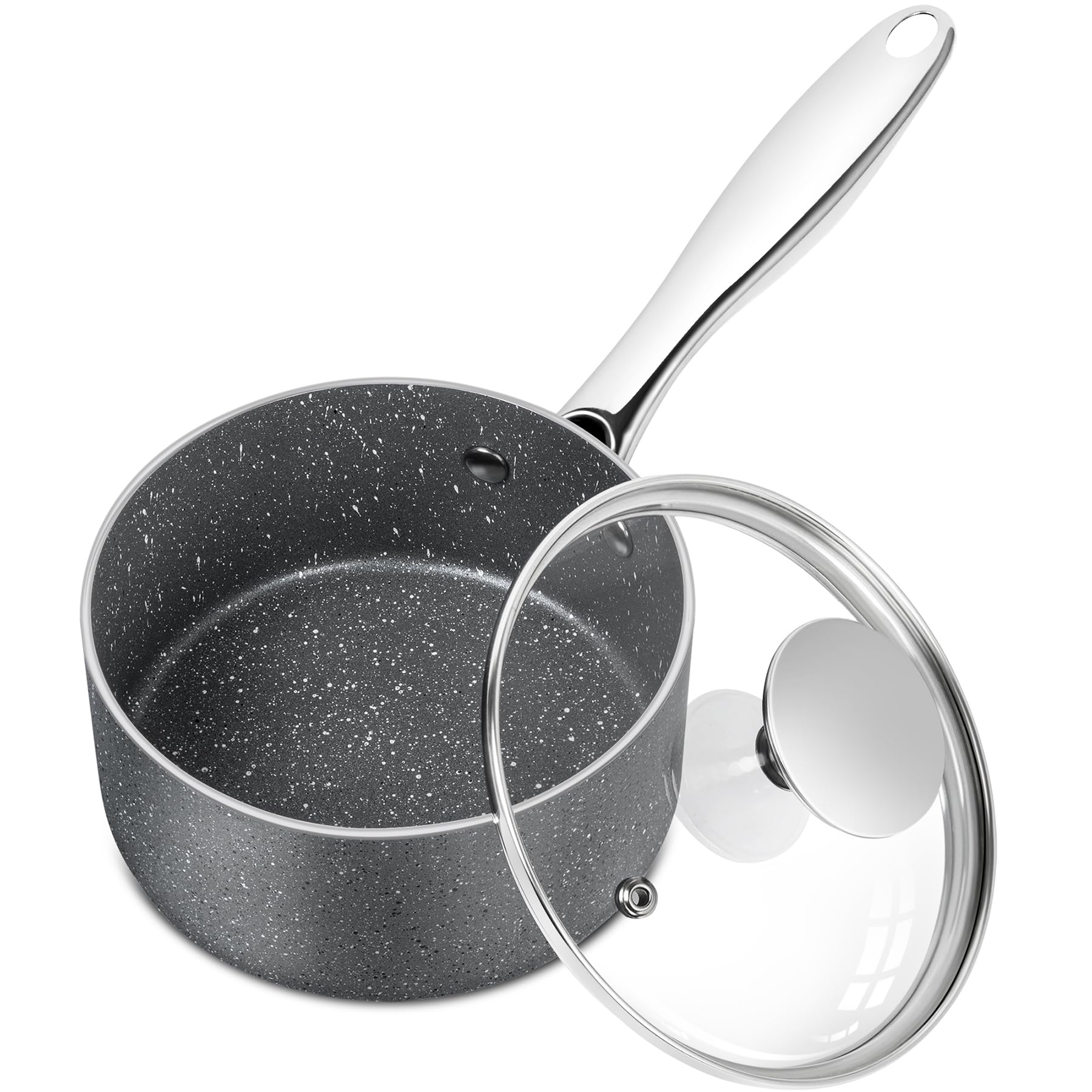 MICHELANGELO 1 Qt Granite Nonstick Sauce Pan with Lid — Grey
