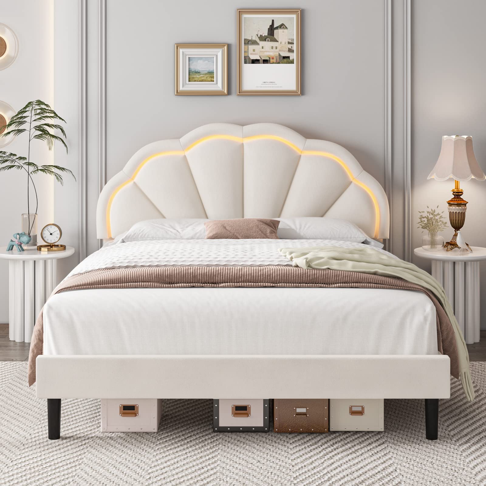HIFIT Upholstered Platform Bed with LED Headboard