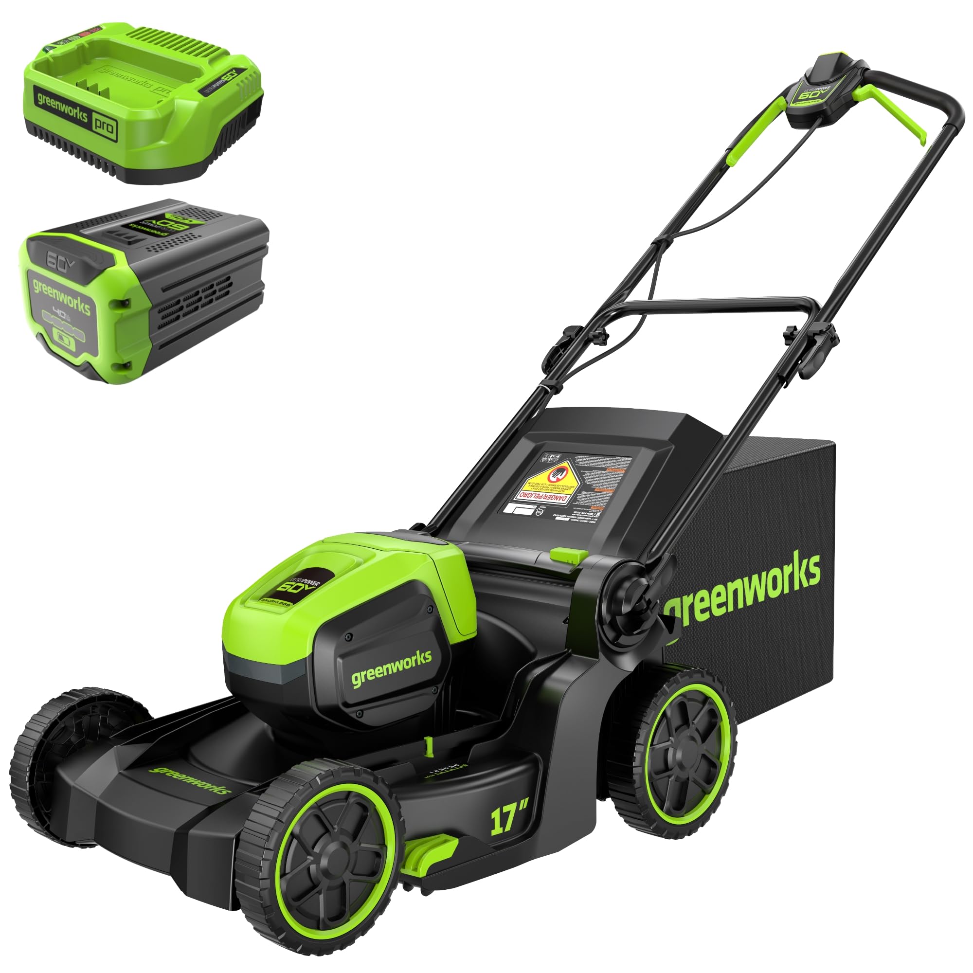 Greenworks 60V 17" Brushless Cordless Push Lawn Mower, 2-in-1 Mulching/Bagging, 4.0Ah Battery and 3A Charger
