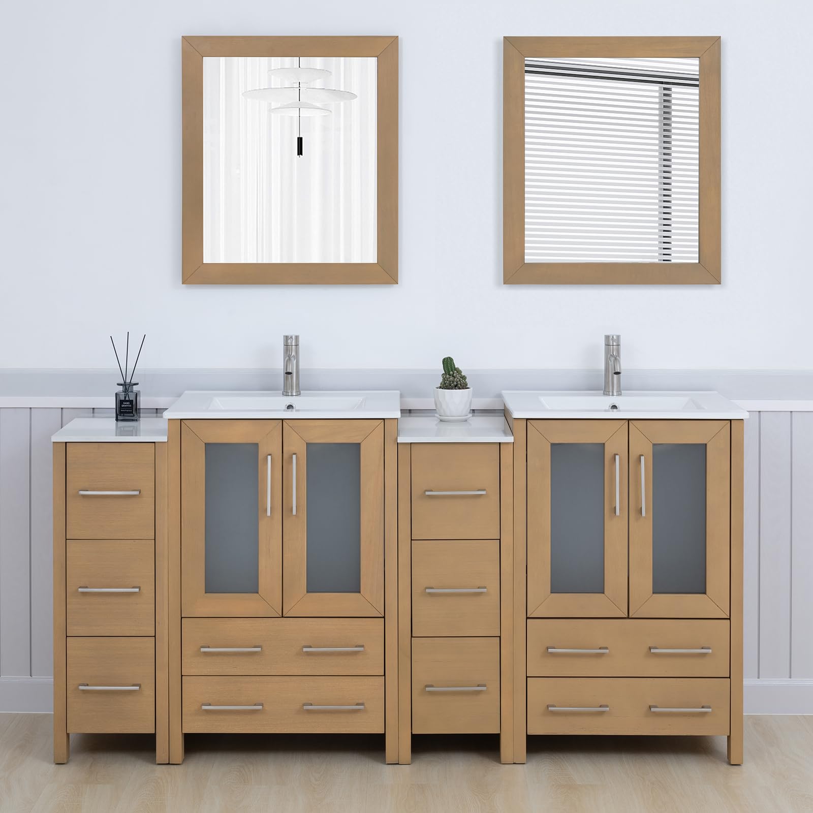 Vanity Art 72in Under-mount Double Vanity (Natural Oak)