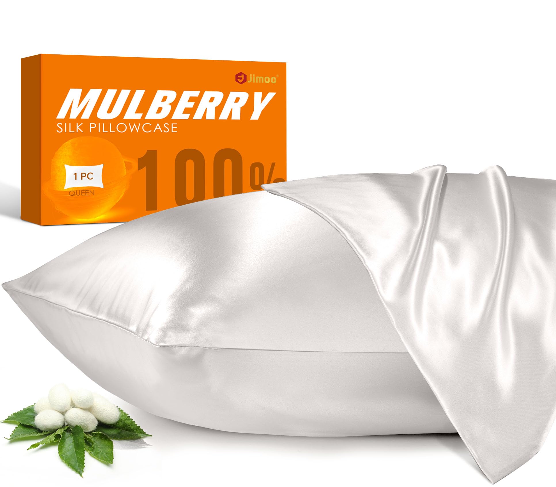 100% Mulberry Silk Pillowcase for Hair and Skin, 22 Momme Pure Natural Silk Pillow Case Both Sided with Zipper, Pillow Cover for Women Mom Men (Ivory White, Queen 20''×30'', 1 Pack) Queen 20''×30'' Ivory White 1