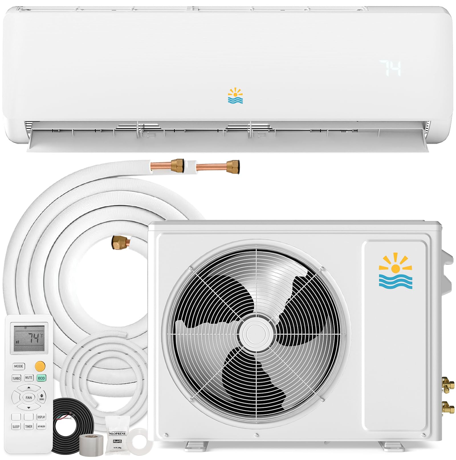 Mini Split Ac/Heating System - 12000 BTU Ductless Mini Split Air Conditioner with Heat Pump, 19 SEER2 115V