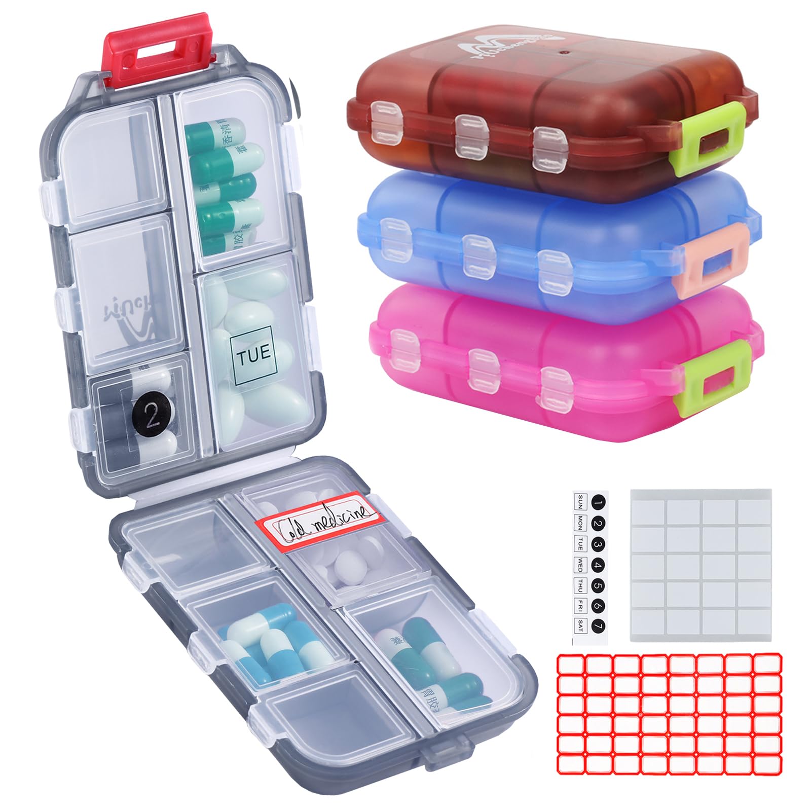 M MUchengbao 10-Compartment Travel Pill Organizer (4 Pack)