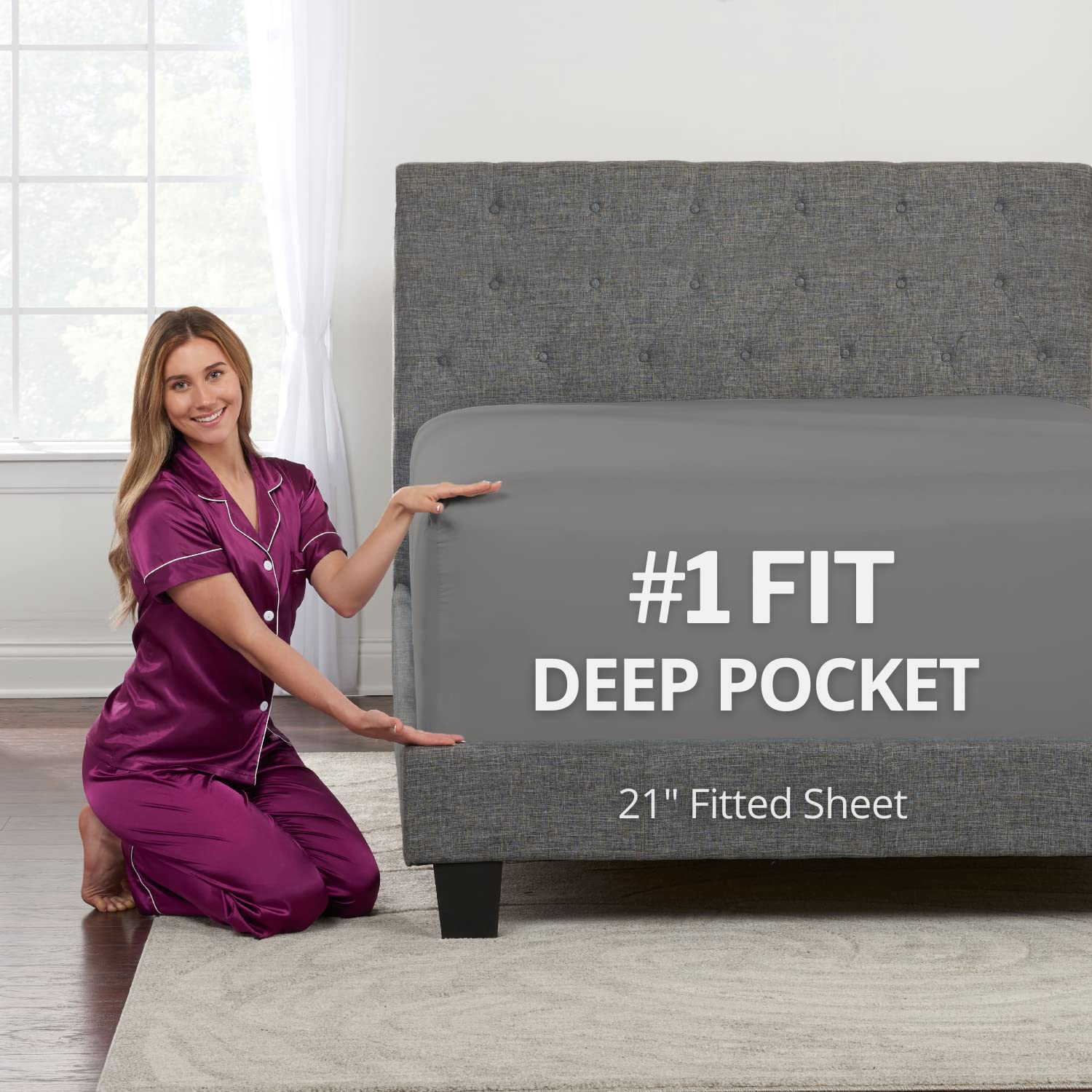 DeaLuxe Extra Deep Pocket King Fitted Sheet — 21" Pocket for Very Tall Beds (Grey)