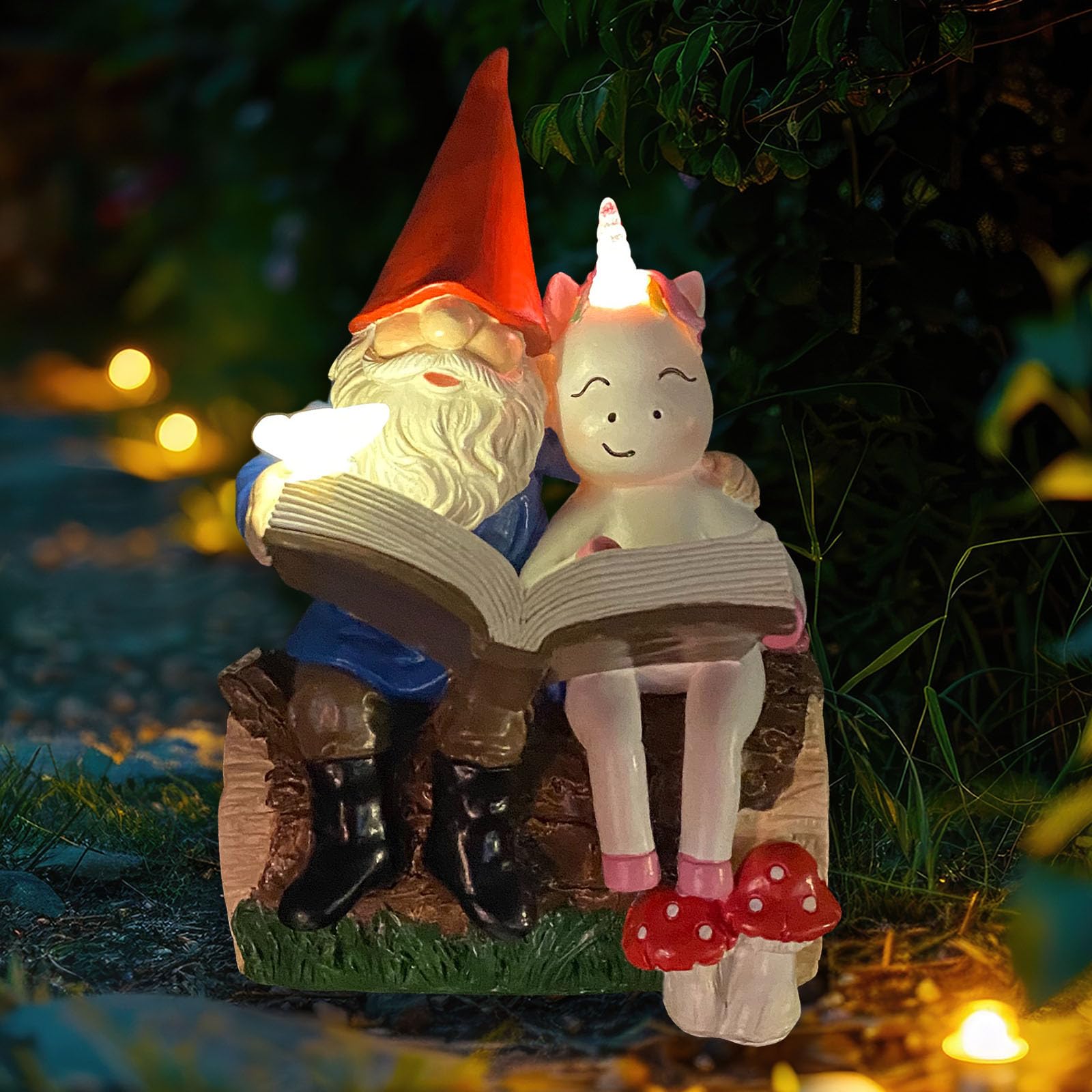 Gnome and Unicorn Solar Statue