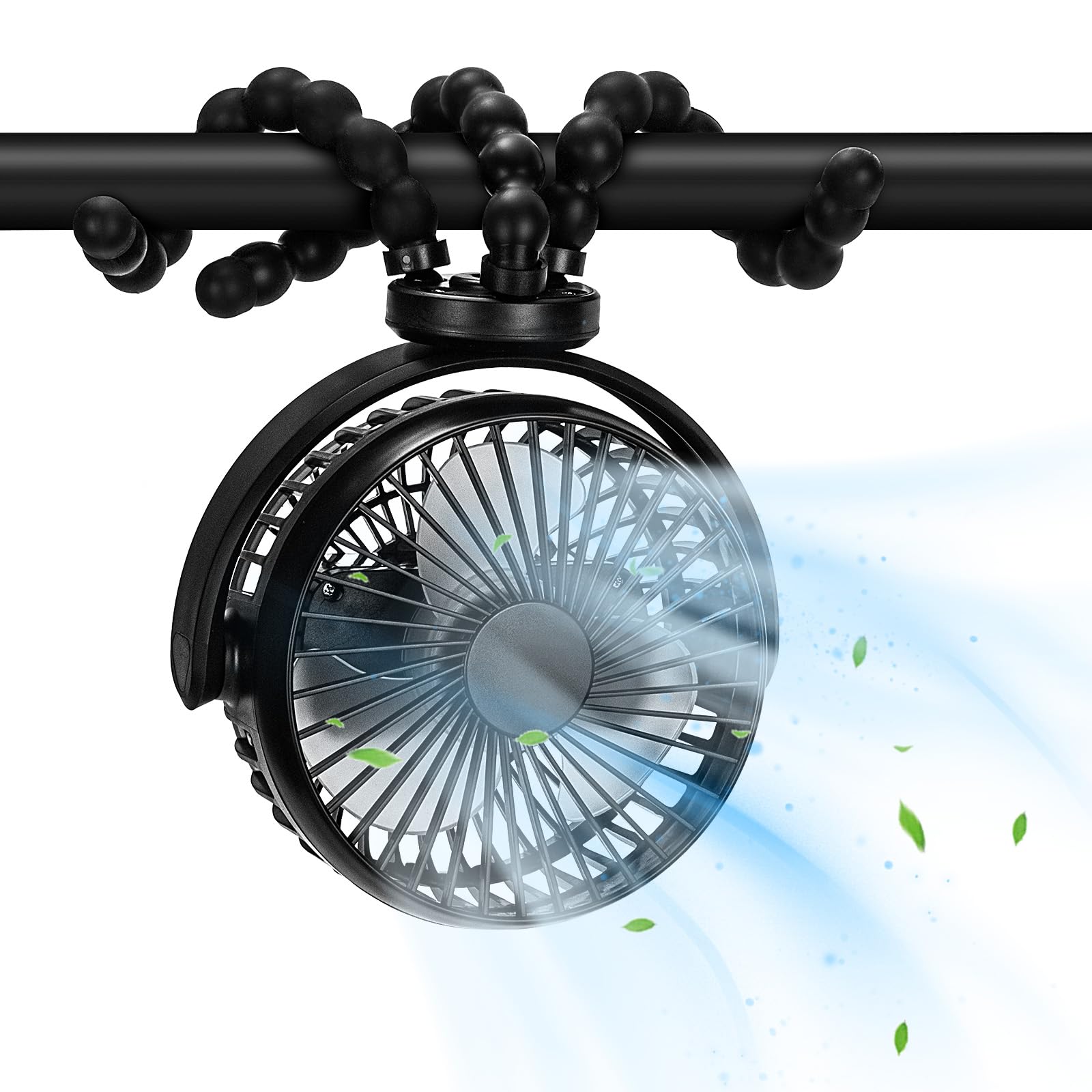 Baby Stroller Fan — 20H Work Time, 4000mAh Battery with Flexible Tripod