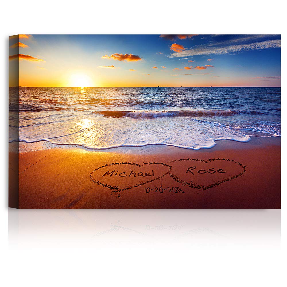 Love on Beach Personalized Heart Canvas
