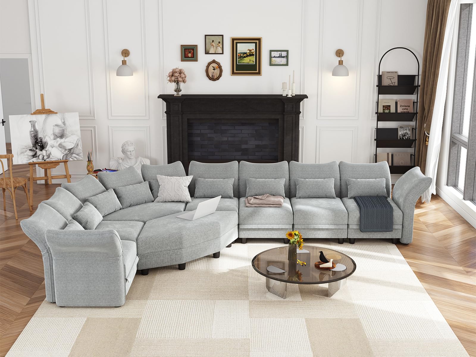 LLappuil Oversized Modular Sectional with Hexagon Storage & Adjustable Backs