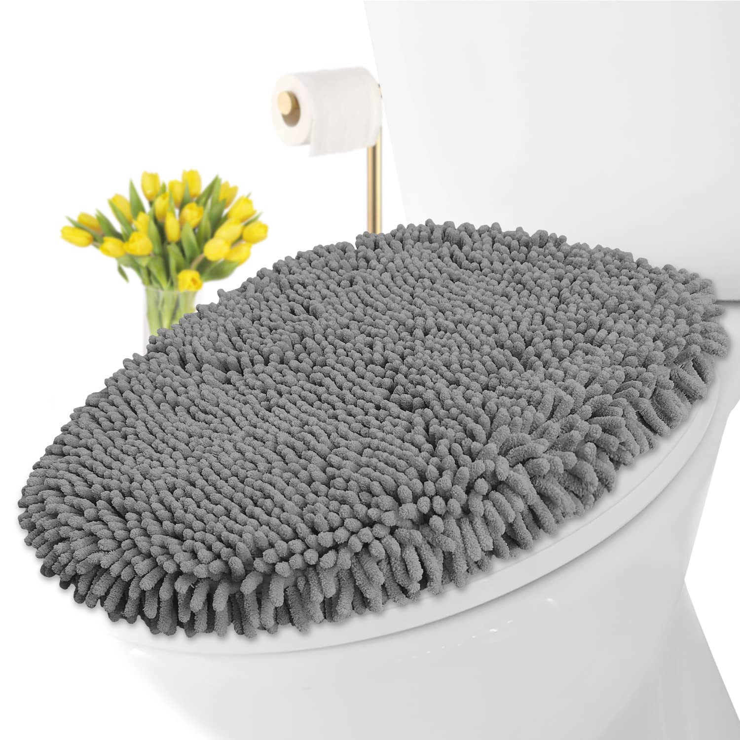 LuxUrux Chenille Toilet Lid Cover