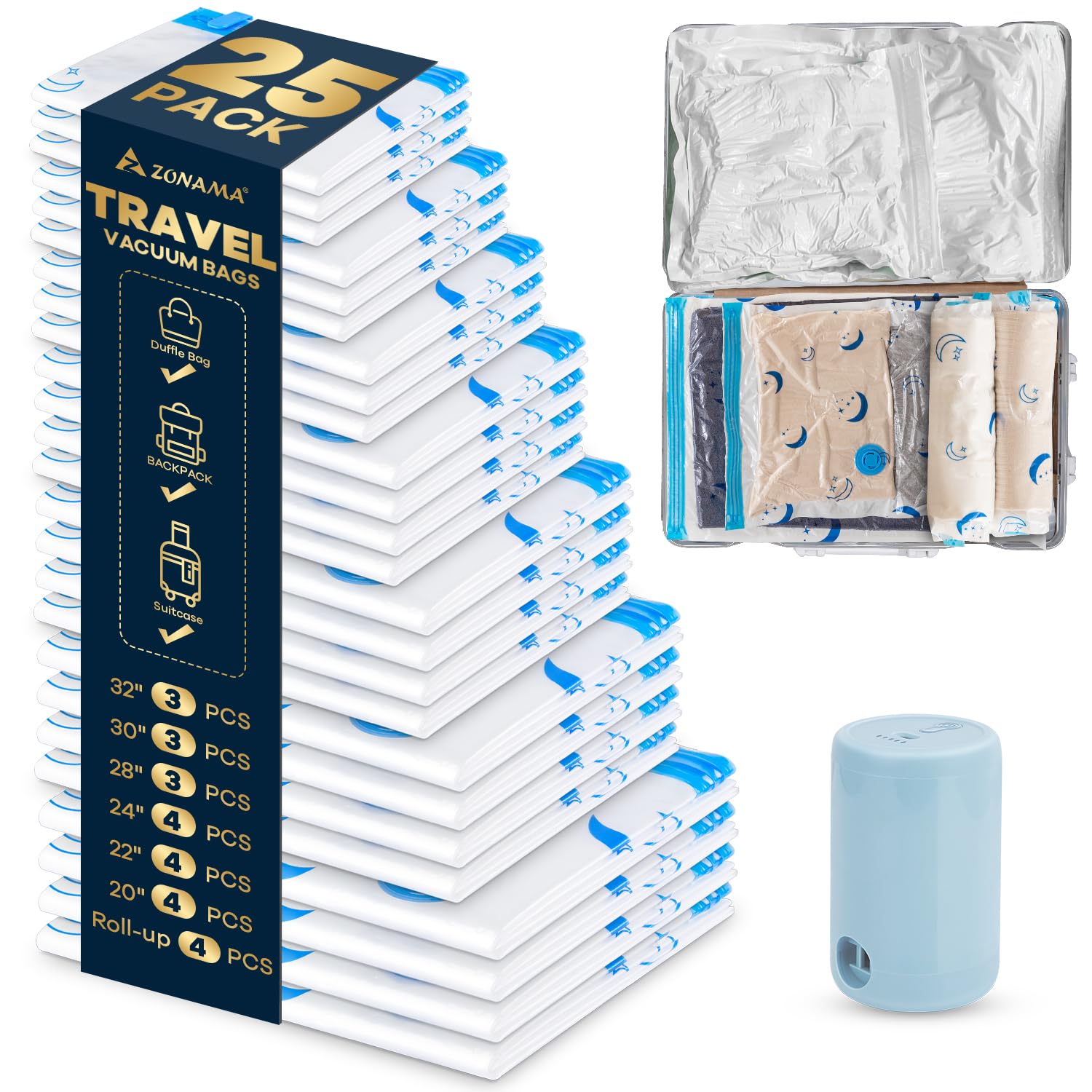 Rechargeable Travel Compression Bags (25‑Pack)