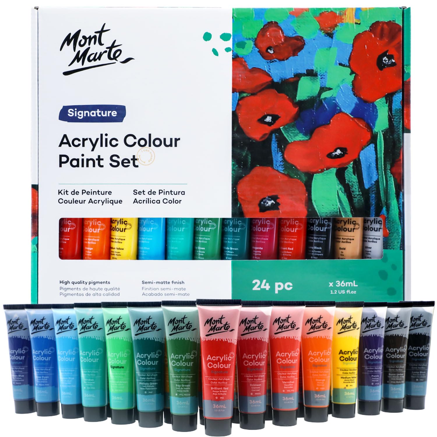 Mont Marte Acrylic Paint Set — 24 Colours (36ml) — 2 Pack