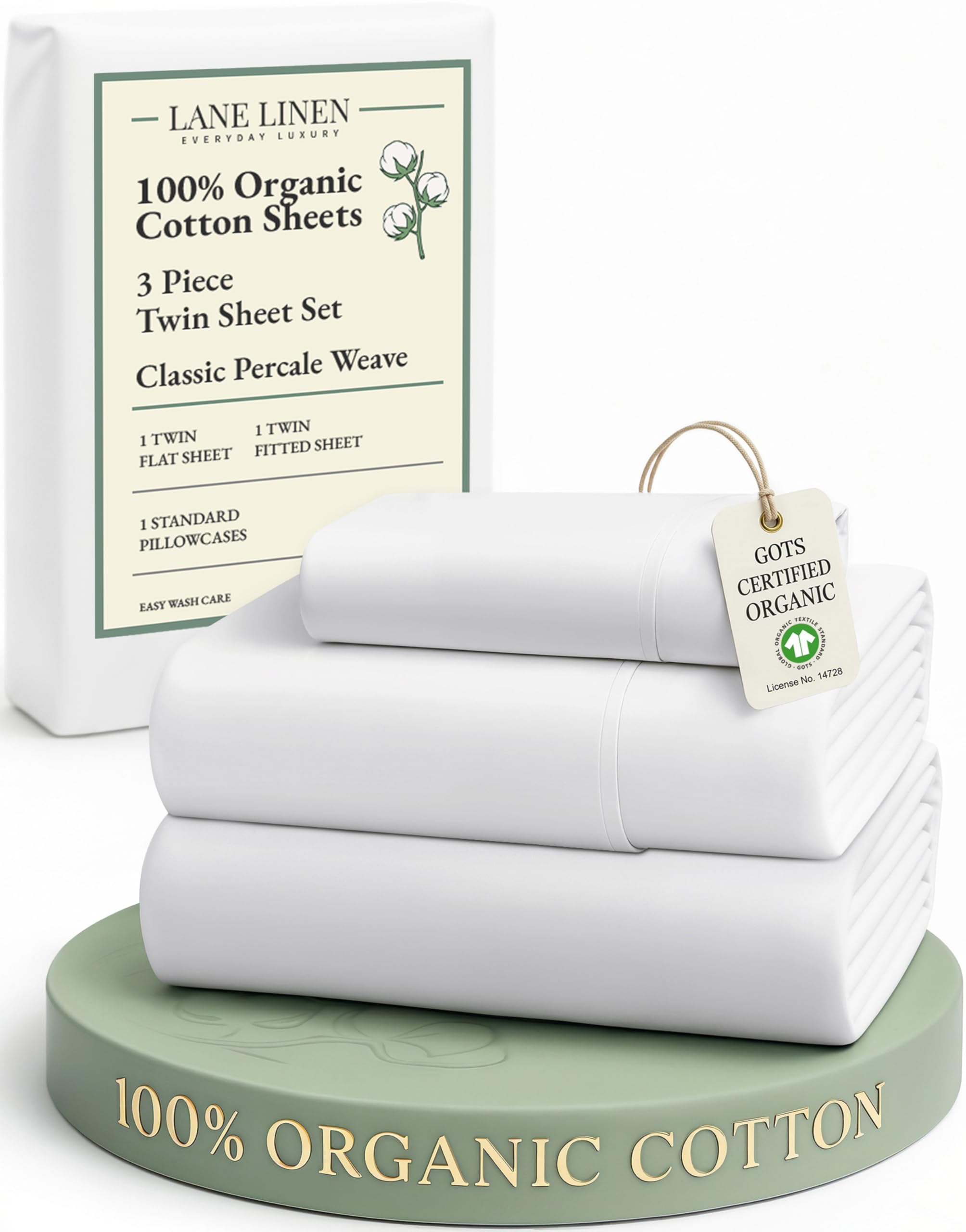 LANE LINEN Organic Cotton Twin Percale Sheets