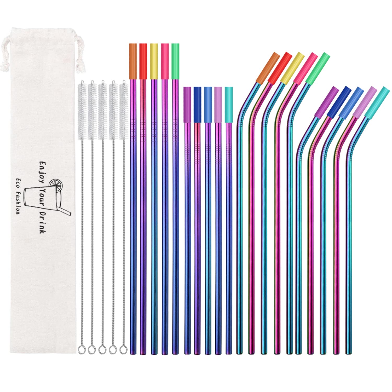 MUTNITT Rainbow Stainless Steel Straws 20-Pack